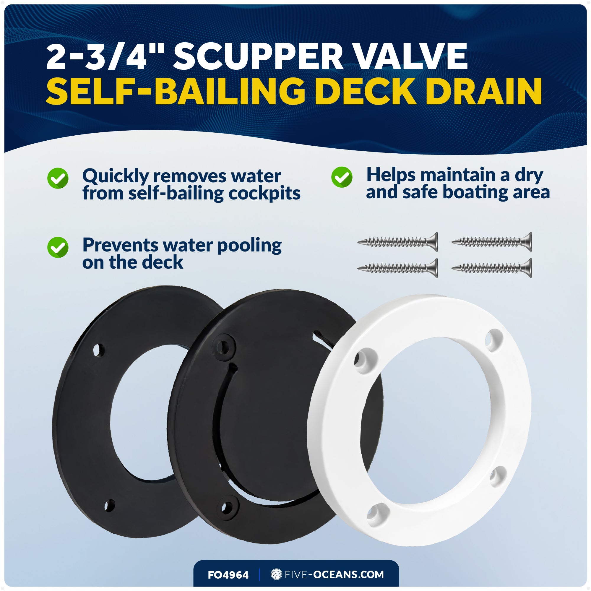 2-3/4" Scupper Valve - Self-Bailing Deck Drain for Boats- FO4964 - Five Oceans