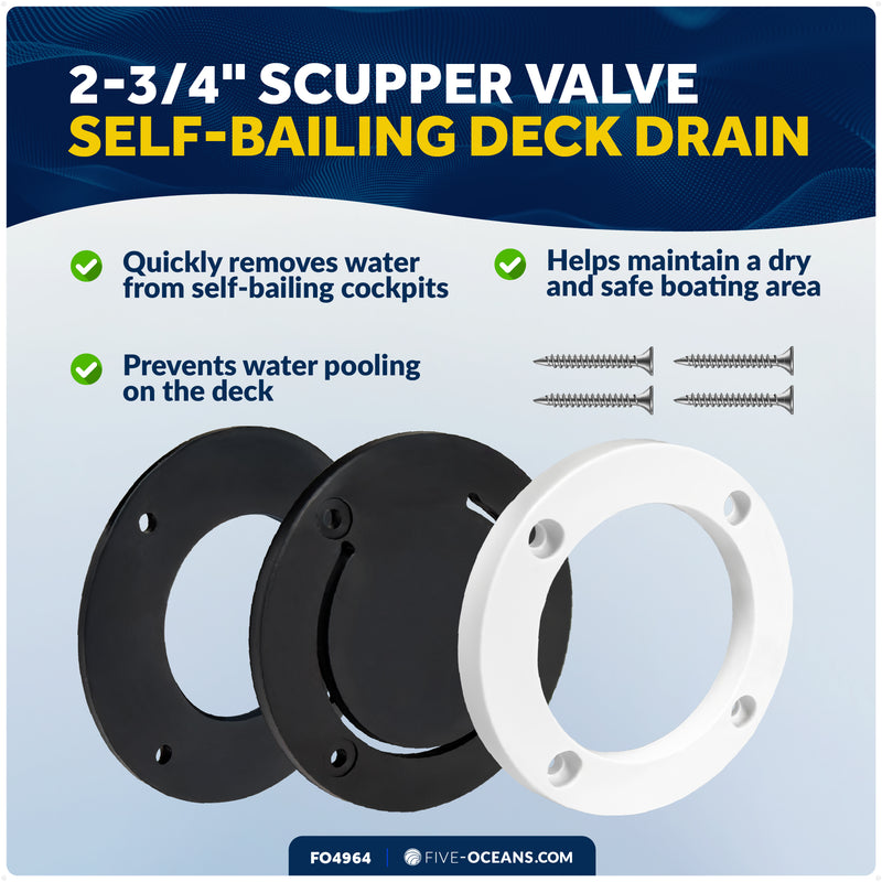 2-3/4" Scupper Valve - Self-Bailing Deck Drain for Boats- FO4964 - Five Oceans