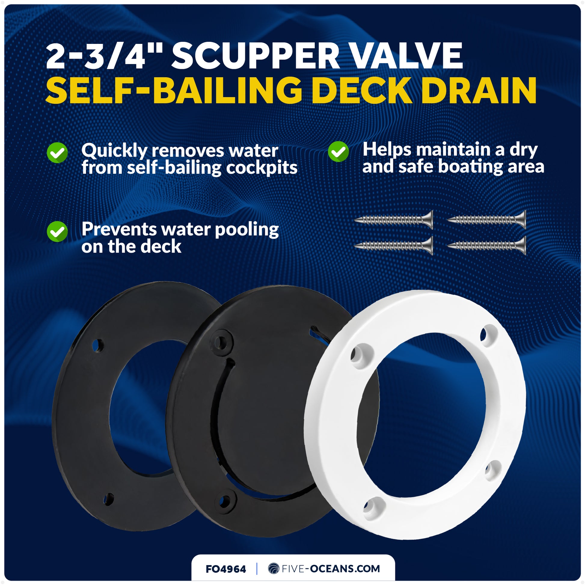 2-3/4" Scupper Valve - Self-Bailing Deck Drain for Boats- FO4964 - Five Oceans