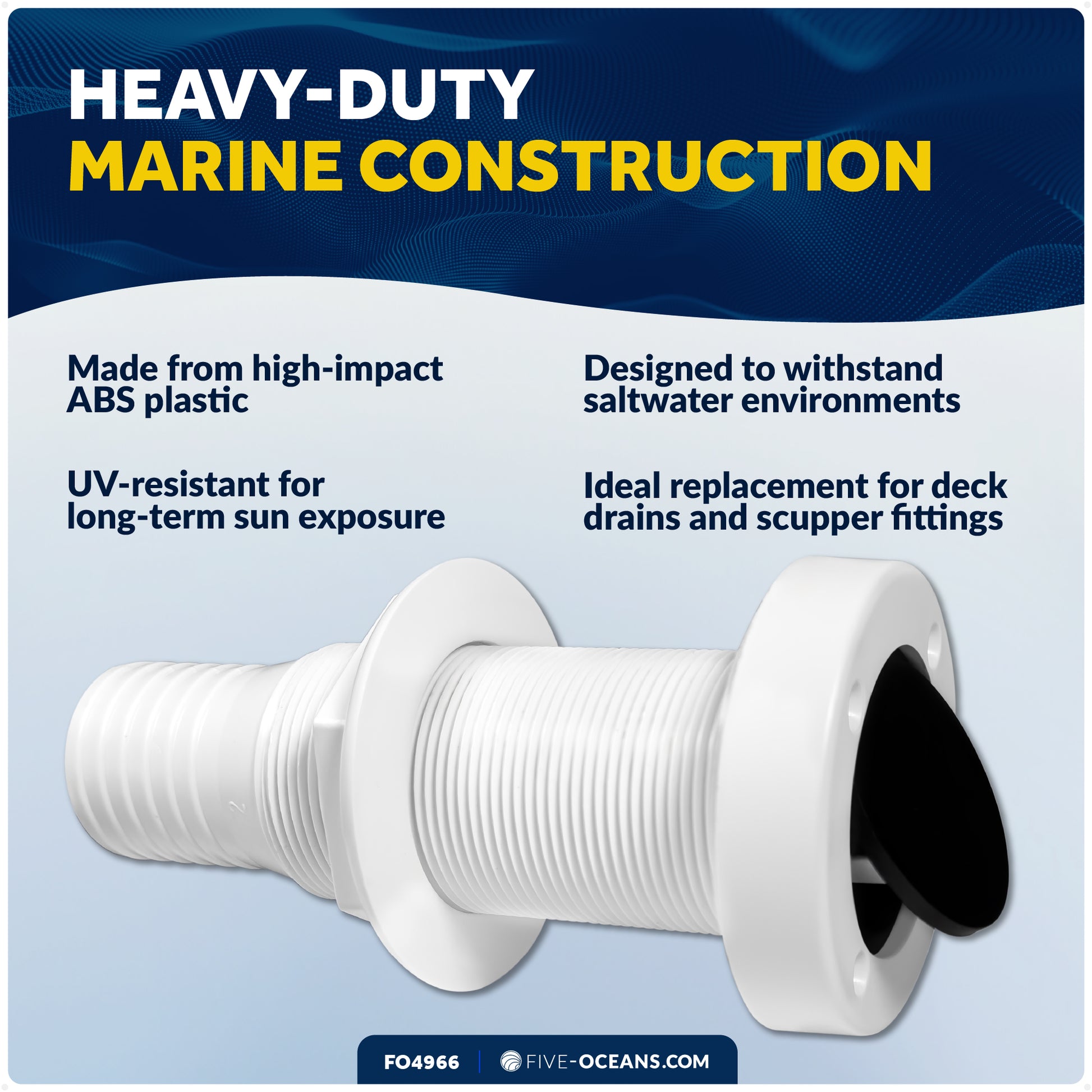 1-1/2" Boat Through Hull with Scupper Valve - Self-Bailing Deck Drain for Boats - FO4966 - Five Oceans