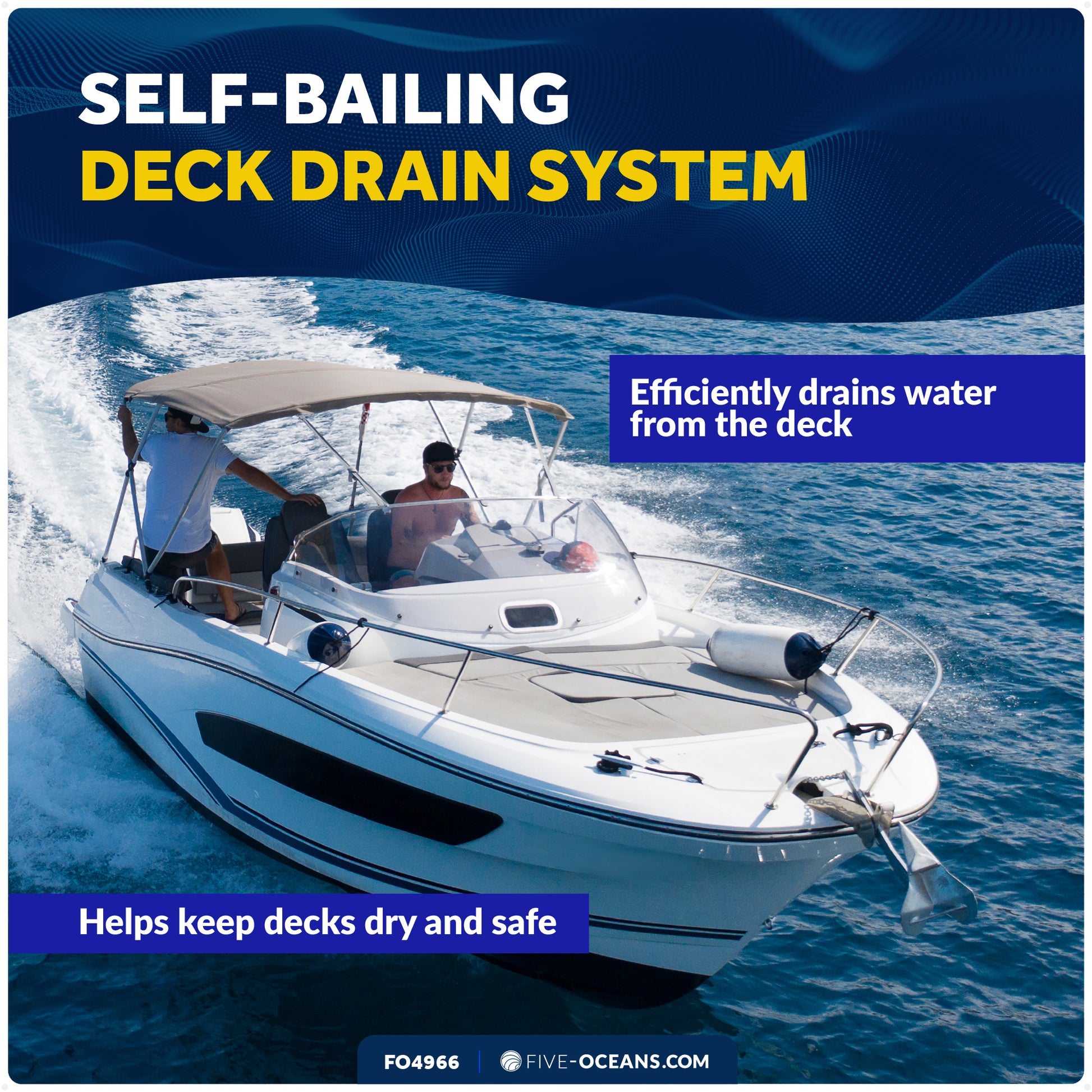 1-1/2" Boat Through Hull with Scupper Valve - Self-Bailing Deck Drain for Boats - FO4966 - Five Oceans