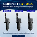 Floating Livewell Drain Plugs, 1/2", 5/8" & 3/4" Plugs, ABS Black Plastic  - FO4968 - Five Oceans