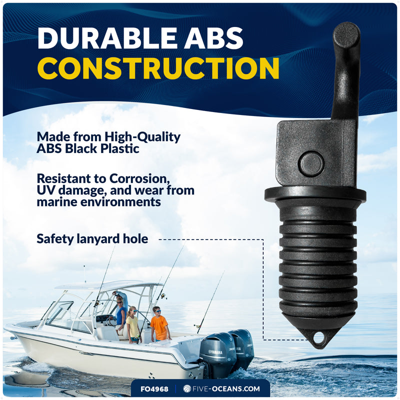Floating Livewell Drain Plugs, 1/2", 5/8" & 3/4" Plugs, ABS Black Plastic  - FO4968 - Five Oceans