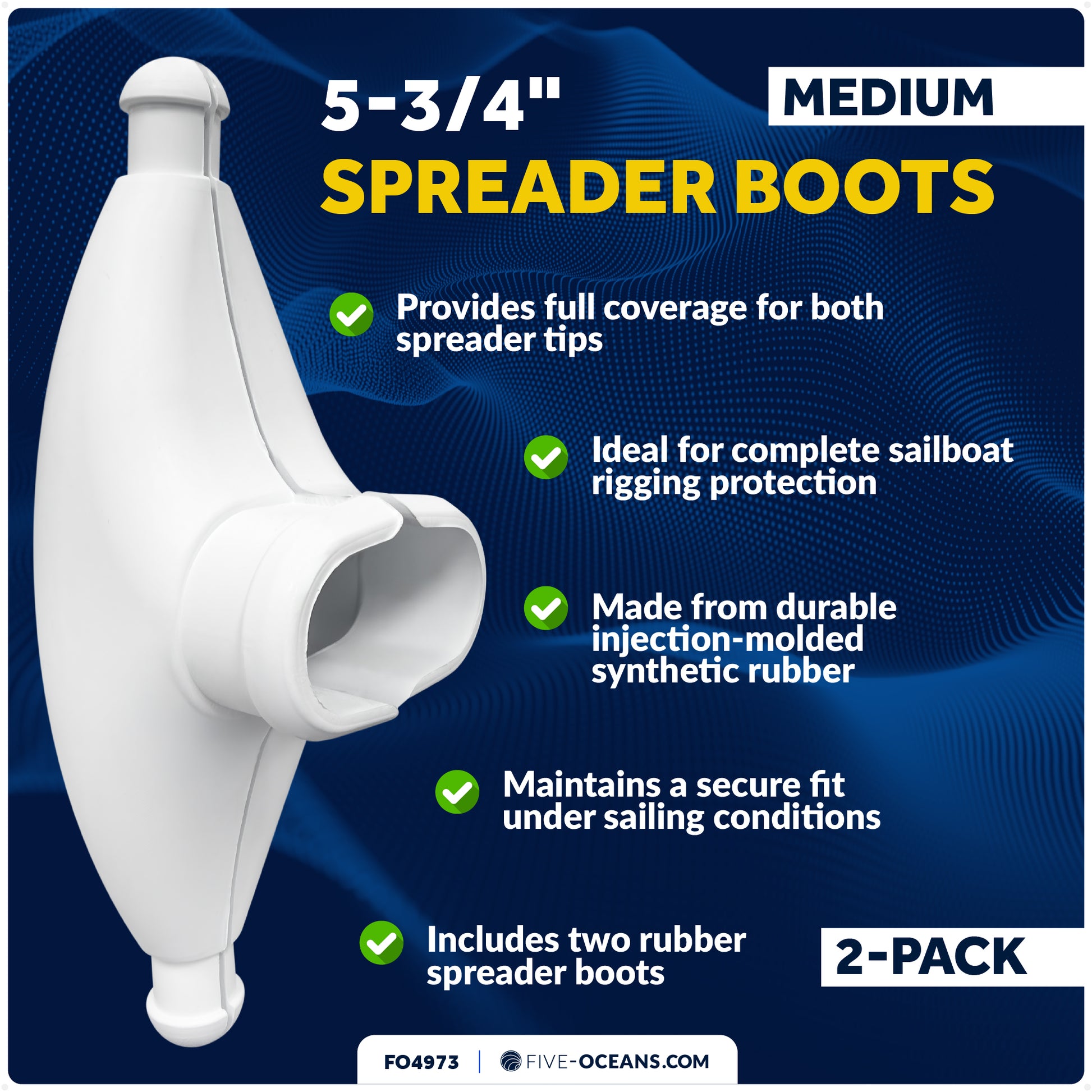 5-3/4" Spreader Boots, Medium, UV-Resistant Rubber, 2-Pack - FO4973 - Five Oceans