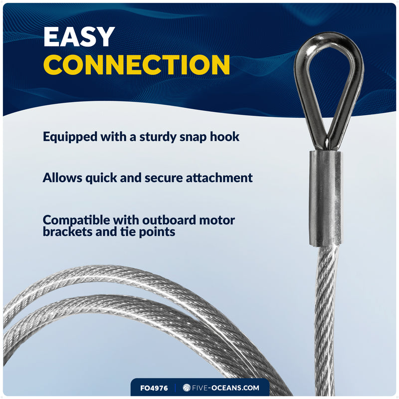 4 Ft Outboard Safety Cable 3/16" with Snap Hook, Vinyl-Coated Galvanized Steel