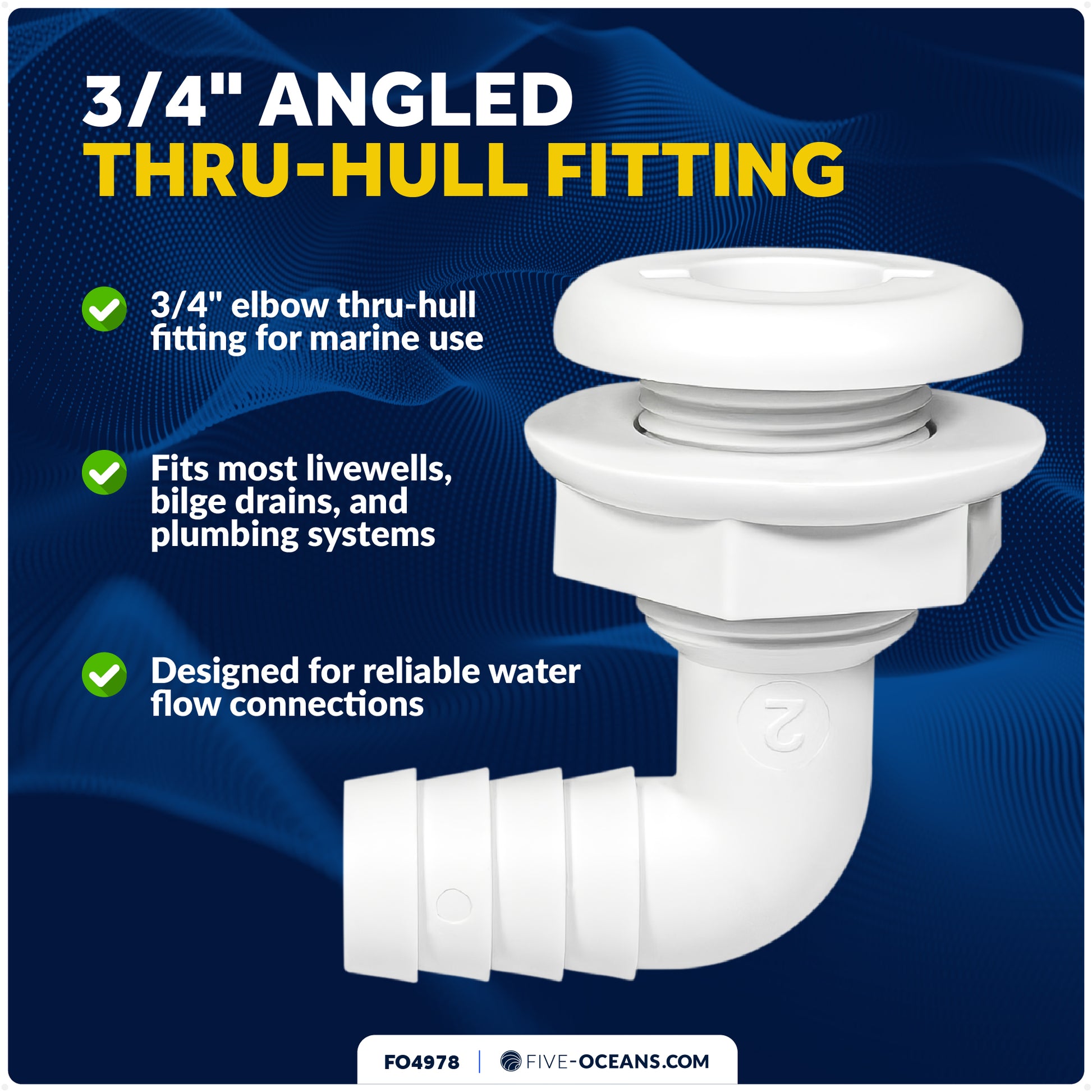 3/4" Angled Thru-Hull Fitting - White ABS Plastic for Boat, Pontoon, and Yachts - FO4978 - Five Oceans