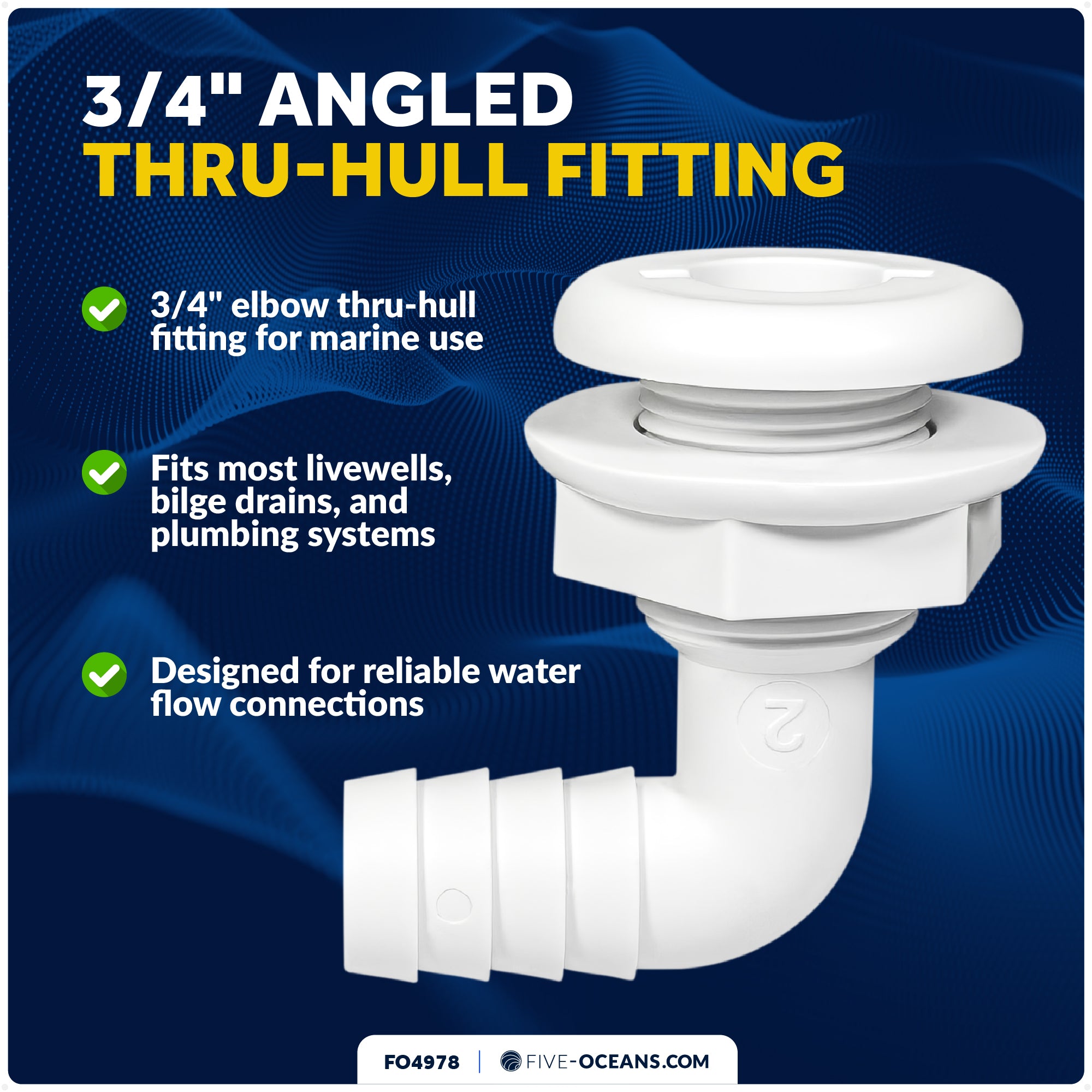 3/4" Angled Thru-Hull Fitting - White ABS Plastic for Boat, Pontoon, and Yachts - FO4978 - Five Oceans