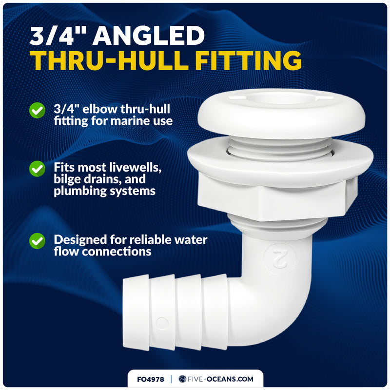 3/4" Angled Thru-Hull Fitting - White ABS Plastic - FO4978 - Five Oceans