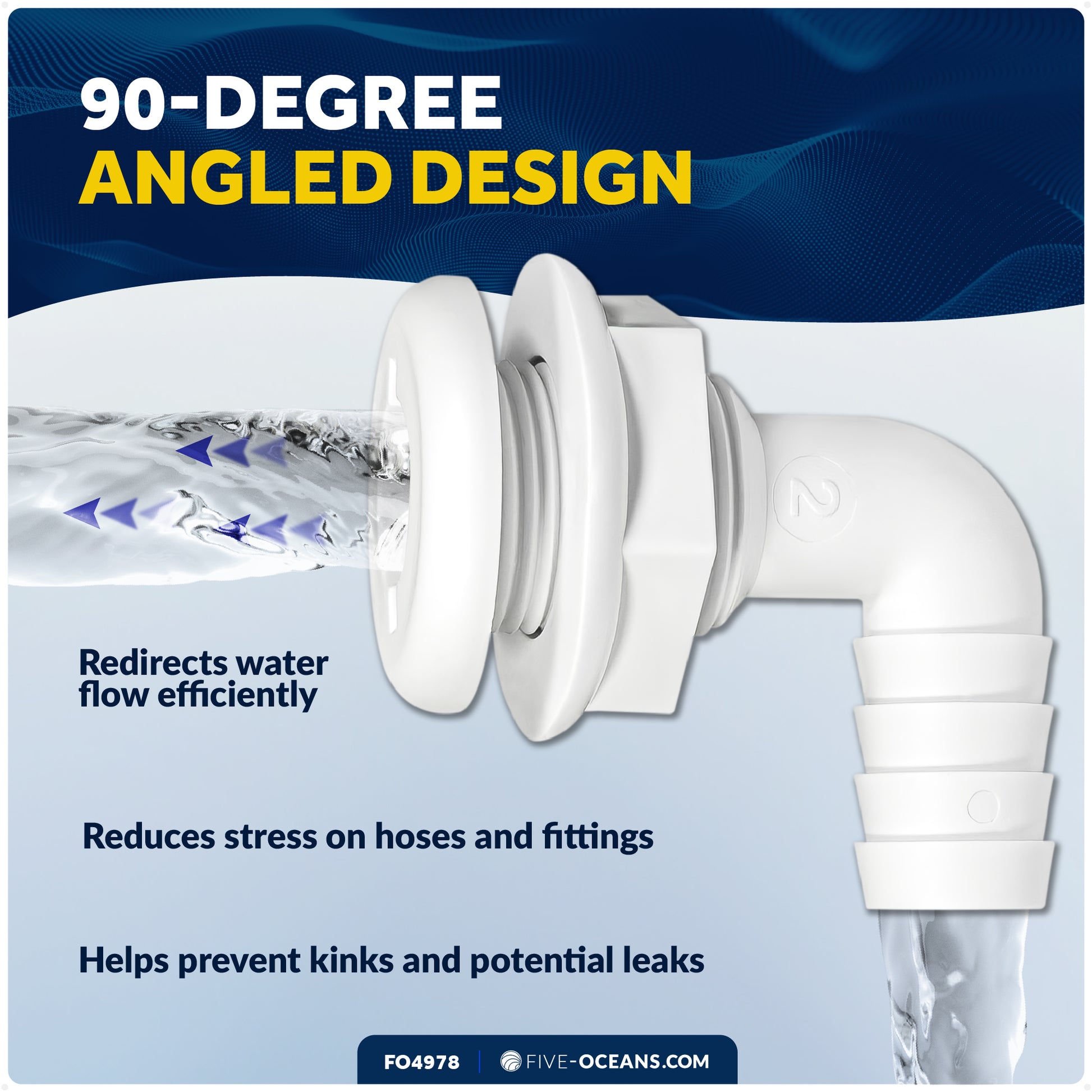 3/4" Angled Thru-Hull Fitting - White ABS Plastic for Boat, Pontoon, and Yachts - FO4978 - Five Oceans