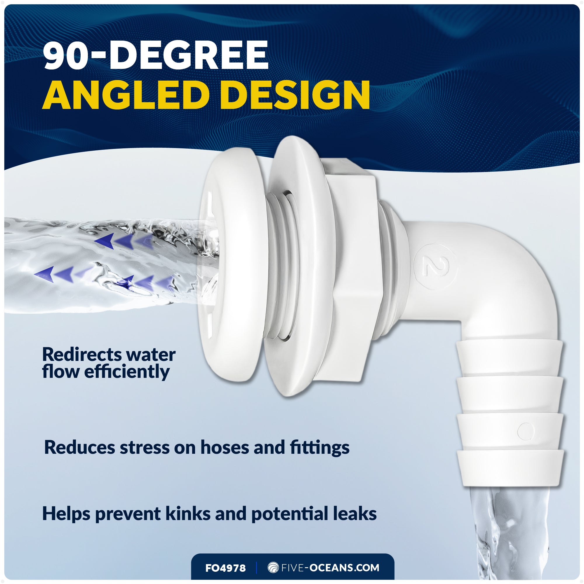 3/4" Angled Thru-Hull Fitting - White ABS Plastic for Boat, Pontoon, and Yachts - FO4978 - Five Oceans