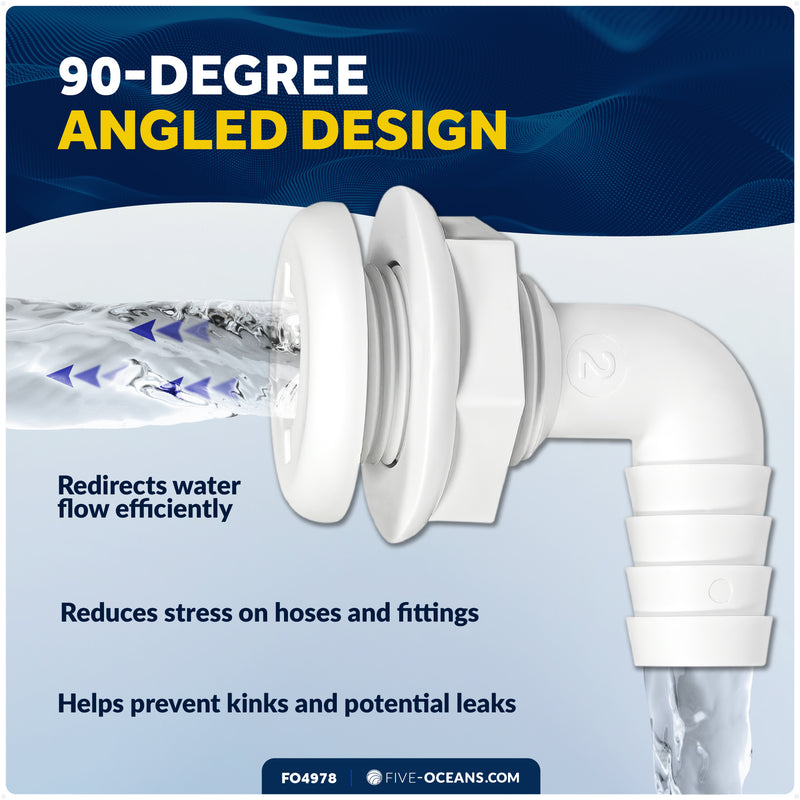 3/4" Angled Thru-Hull Fitting - White ABS Plastic - FO4978 - Five Oceans