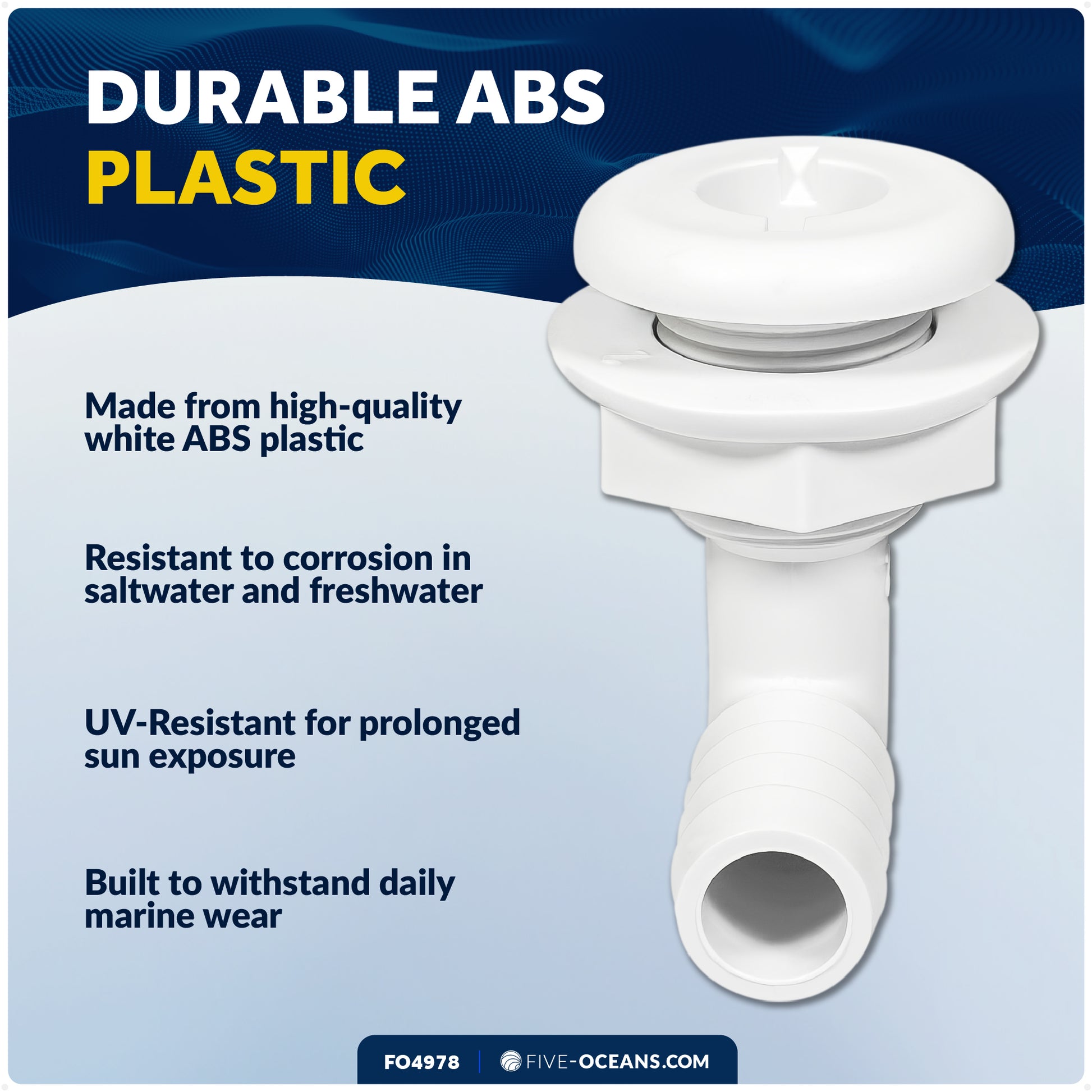 3/4" Angled Thru-Hull Fitting - White ABS Plastic for Boat, Pontoon, and Yachts - FO4978 - Five Oceans
