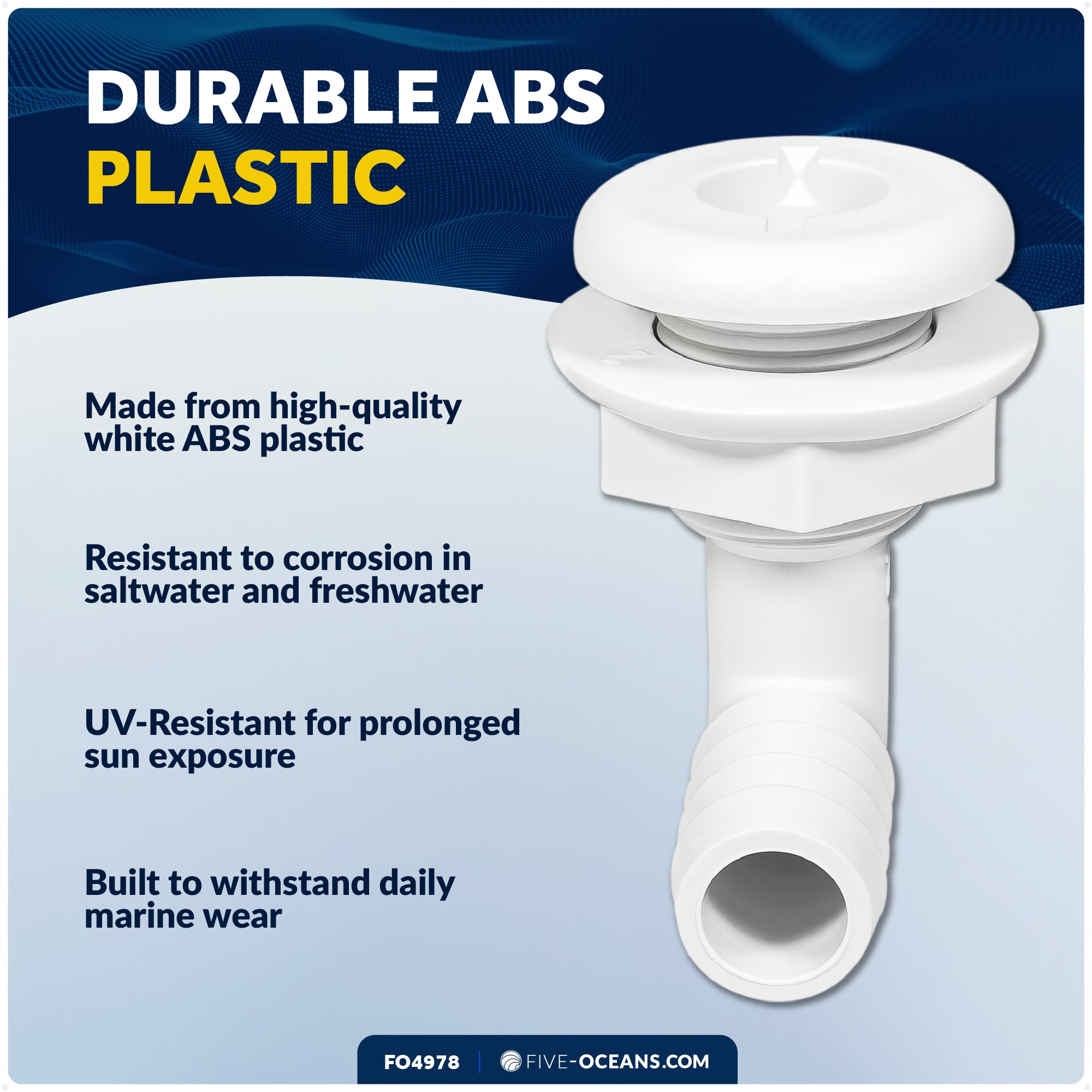3/4" Angled Thru-Hull Fitting - White ABS Plastic for Boat, Pontoon, and Yachts - FO4978 - Five Oceans