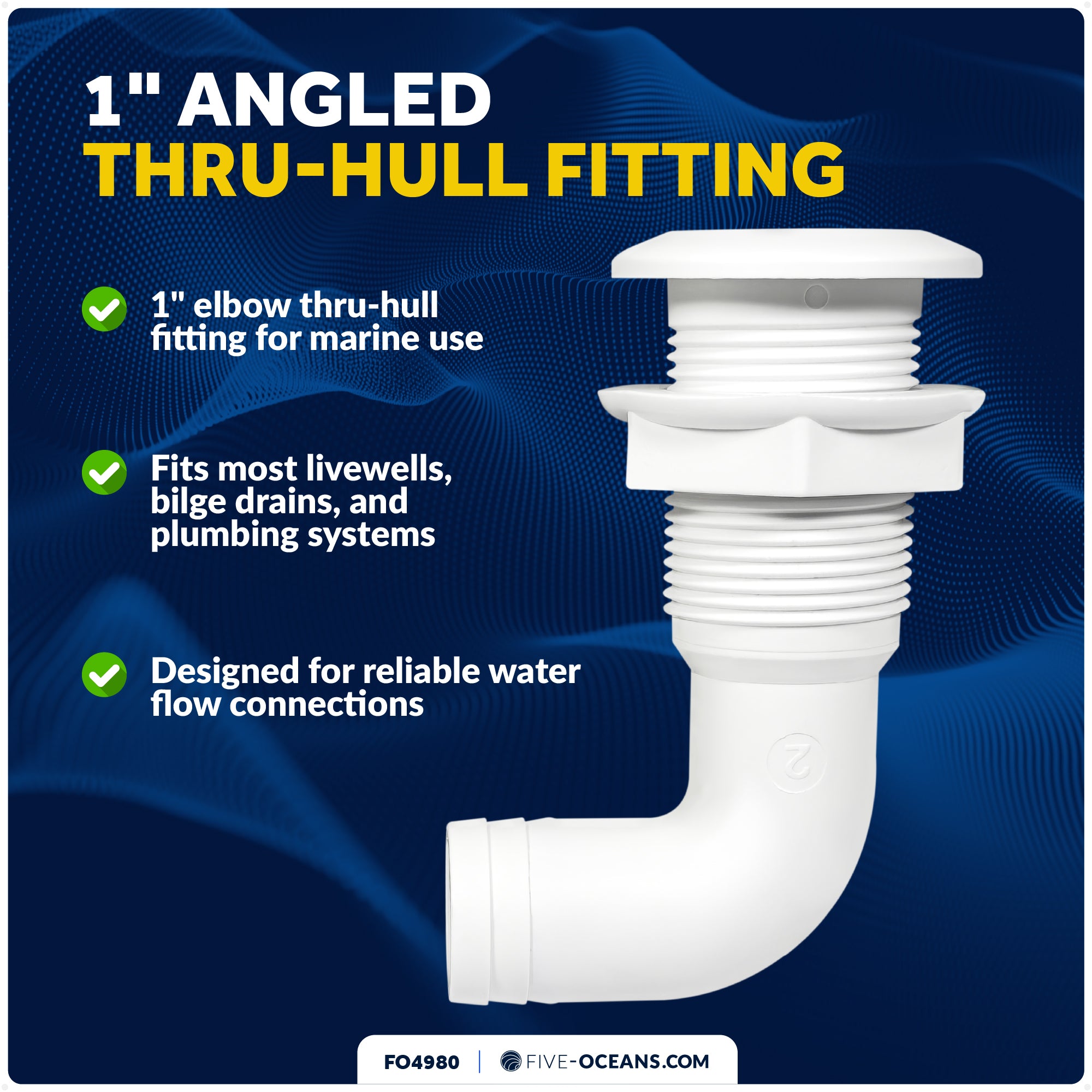 1" Angled Thru-Hull Fitting - White ABS Plastic for Boat, Pontoon, and Yachts - FO4980 - Five Oceans