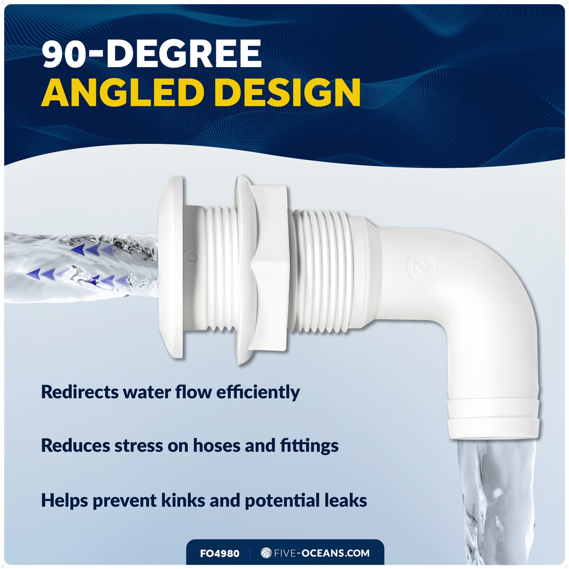 1" Angled Thru-Hull Fitting - White ABS Plastic for Boat, Pontoon, and Yachts - FO4980 - Five Oceans