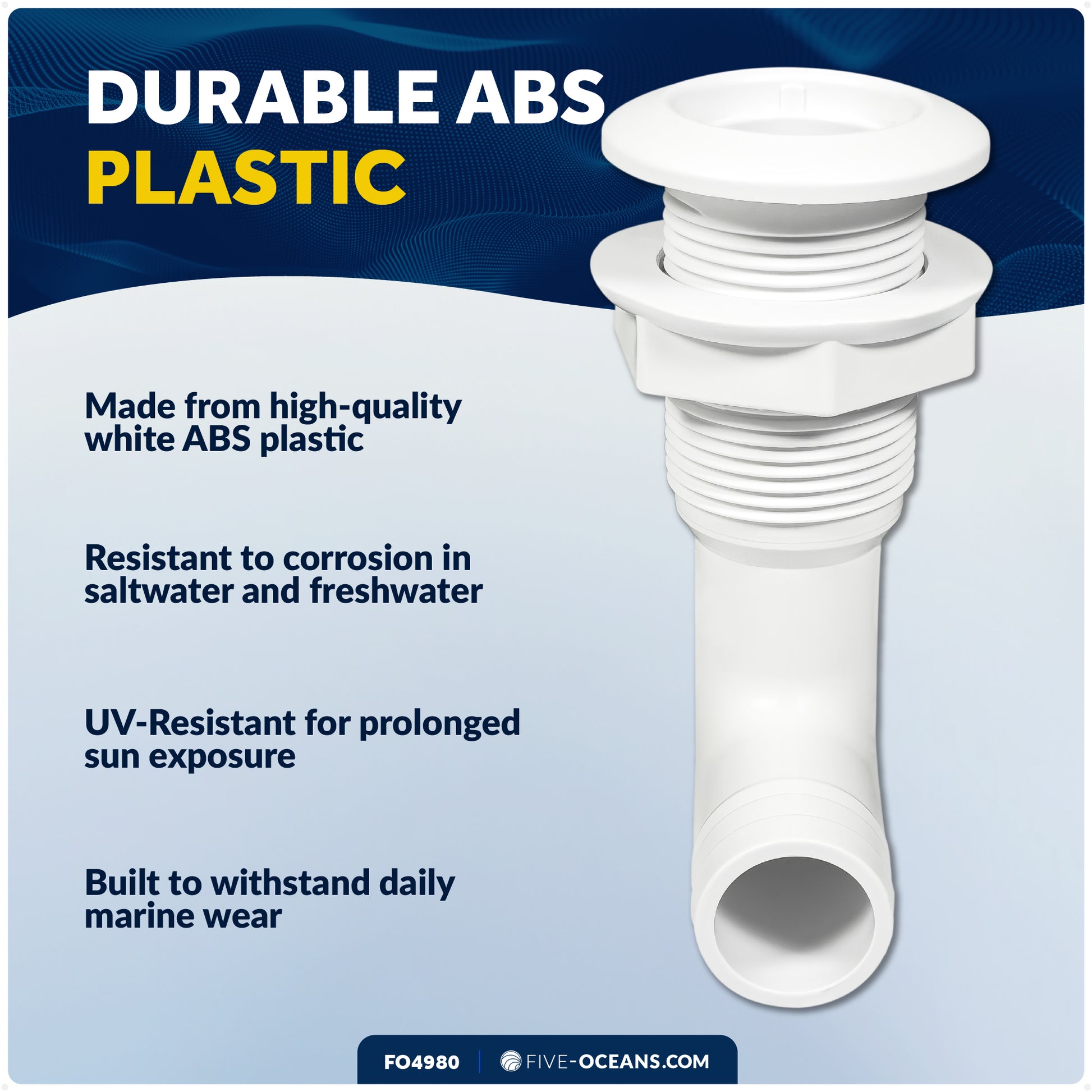 1" Angled Thru-Hull Fitting - White ABS Plastic for Boat, Pontoon, and Yachts - FO4980 - Five Oceans