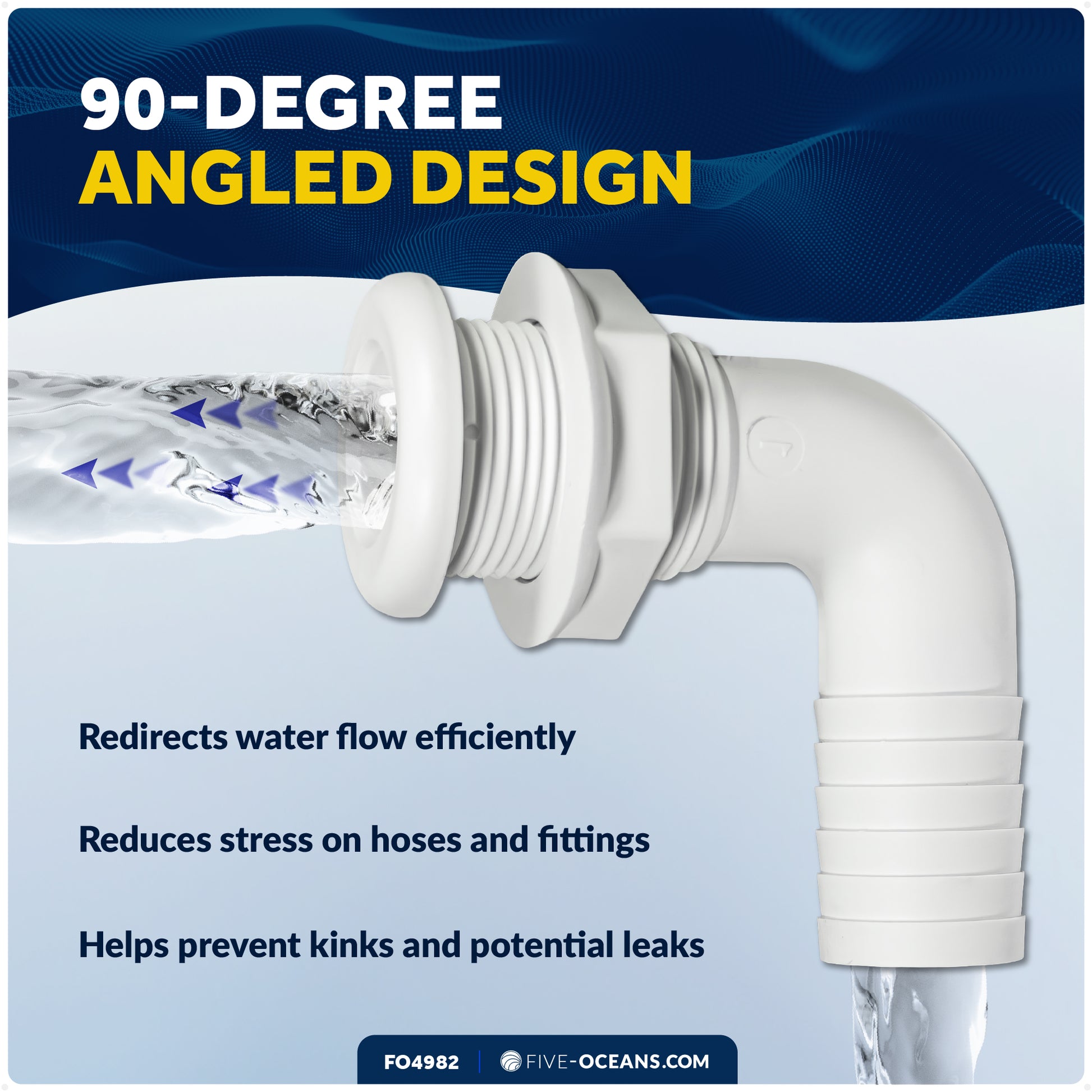 1-1/8" Angled Thru-Hull Fitting - White ABS Plastic for Boat, Pontoon, and Yachts - FO4982 - Five Oceans