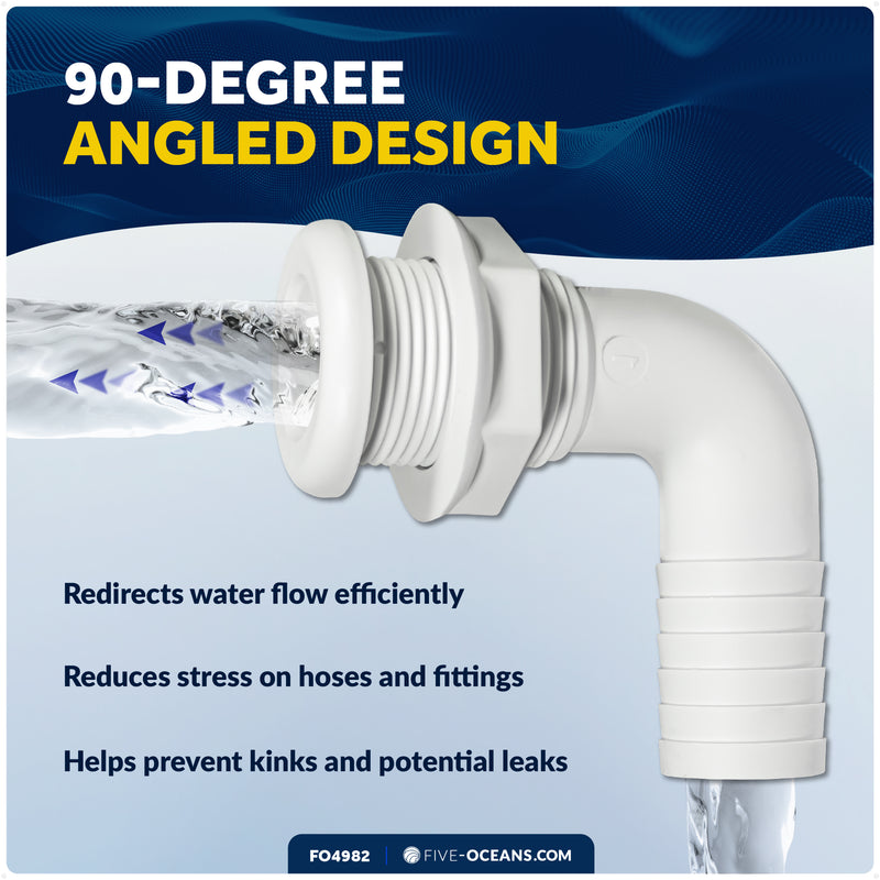 1-1/8" Angled Thru-Hull Fitting - White ABS Plastic for Boat, Pontoon, and Yachts - FO4982 - Five Oceans
