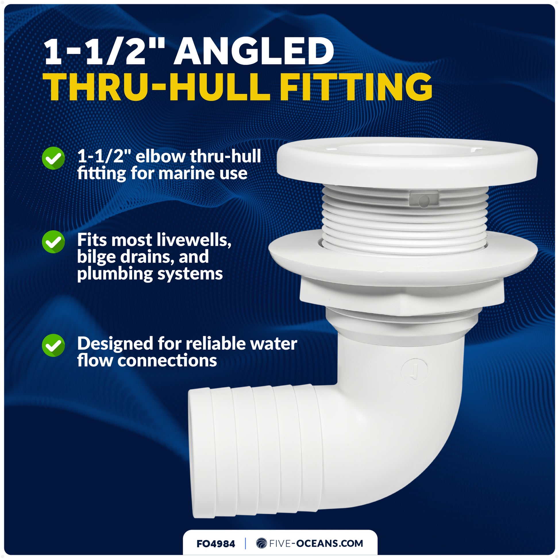 1-1/2" Angled Thru-Hull Fitting - White ABS Plastic for Boat, Pontoon, and Yachts - FO4984 - Five Oceans