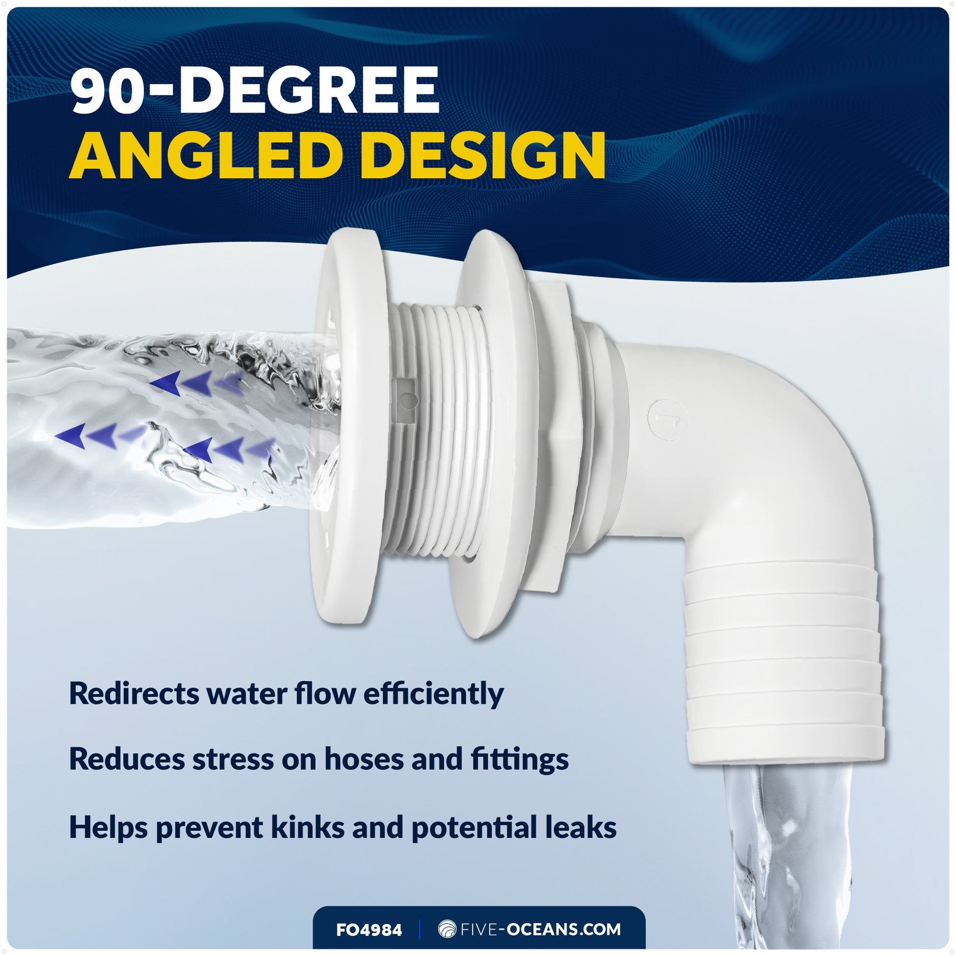 1-1/2" Angled Thru-Hull Fitting - White ABS Plastic for Boat, Pontoon, and Yachts - FO4984 - Five Oceans