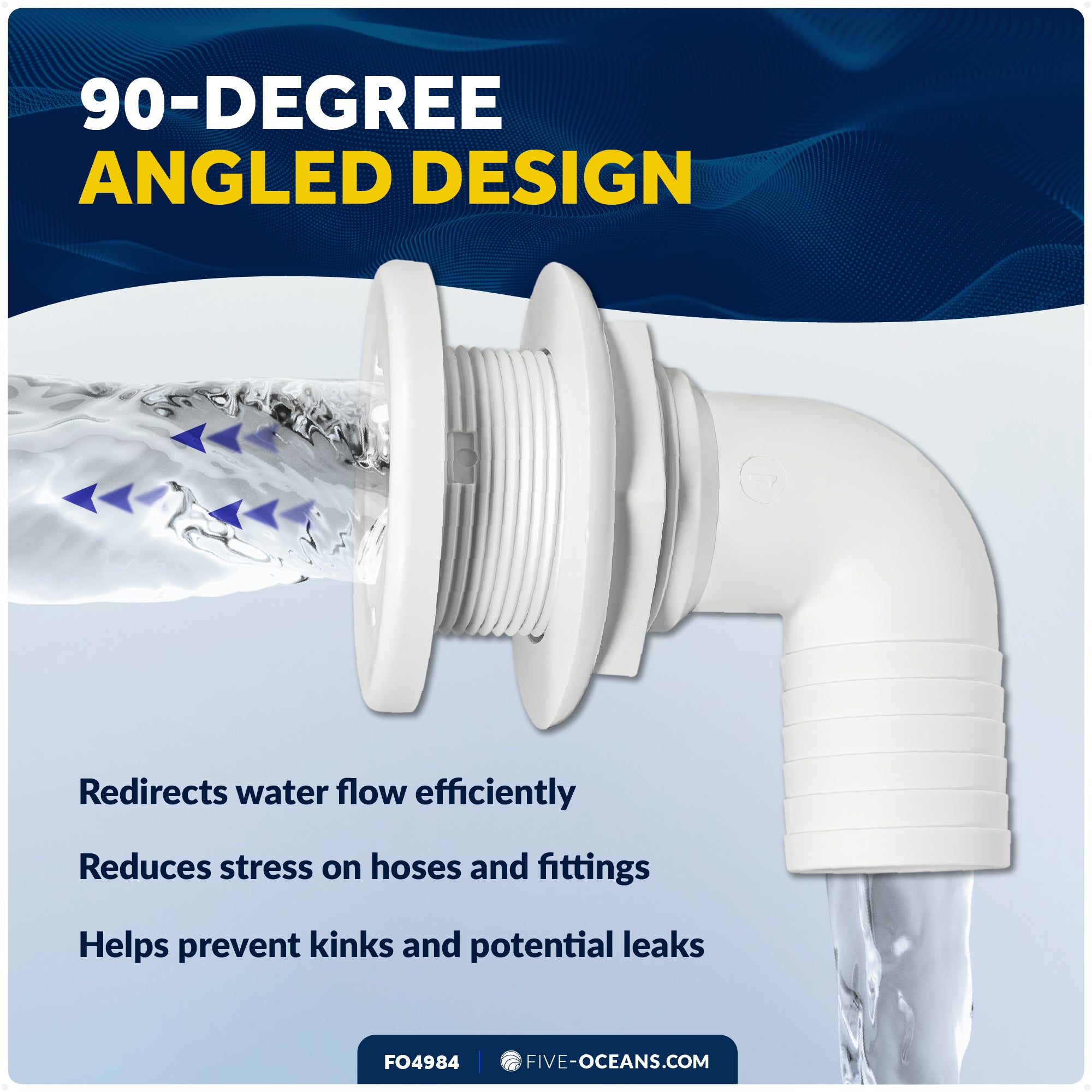 1-1/2" Angled Thru-Hull Fitting - White ABS Plastic for Boat, Pontoon, and Yachts - FO4984 - Five Oceans