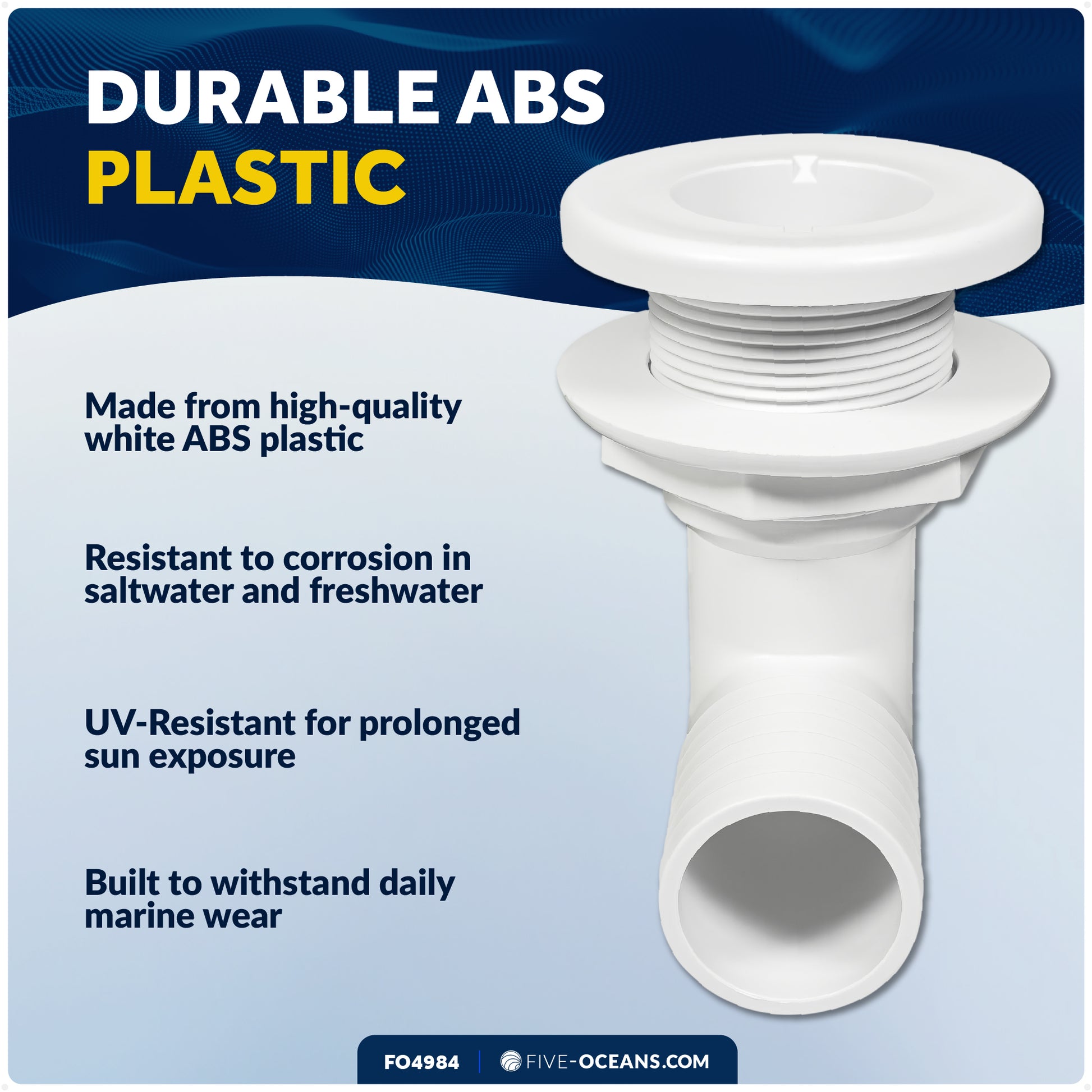 1-1/2" Angled Thru-Hull Fitting - White ABS Plastic for Boat, Pontoon, and Yachts - FO4984 - Five Oceans