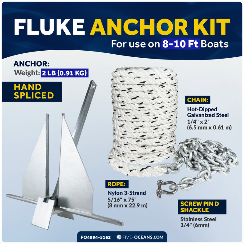 2 lb Fluke Anchor Kit - Hand-Spliced Rope & Chain
