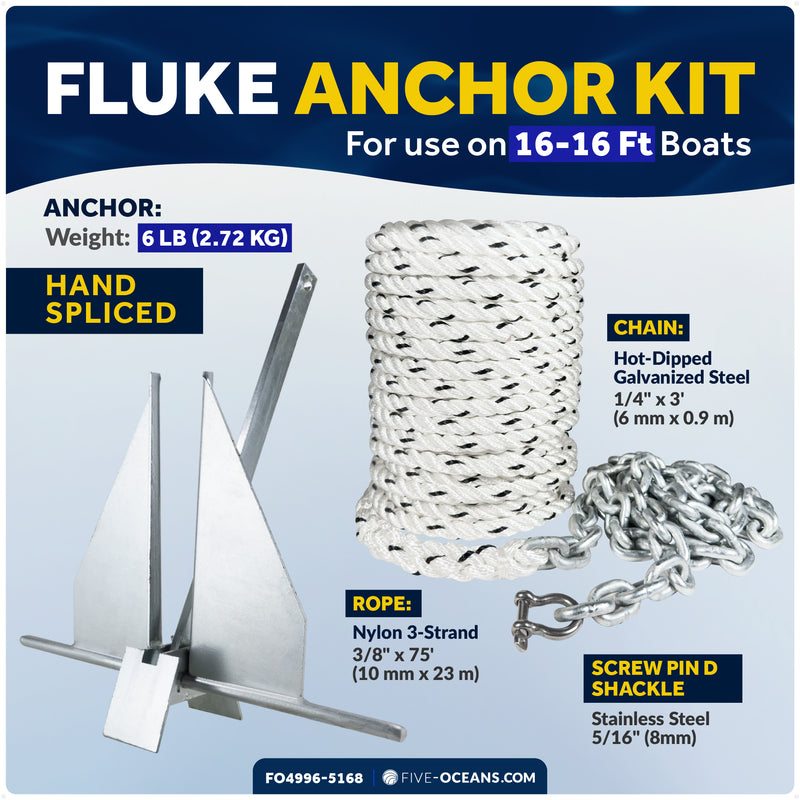 6 lb Fluke Anchor Kit - Hand-Spliced Rope & Chain