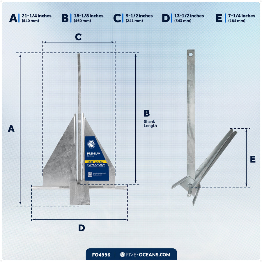 6 Lb. Fluke Anchor, Galvanized Steel - FO4996 - Five Oceans