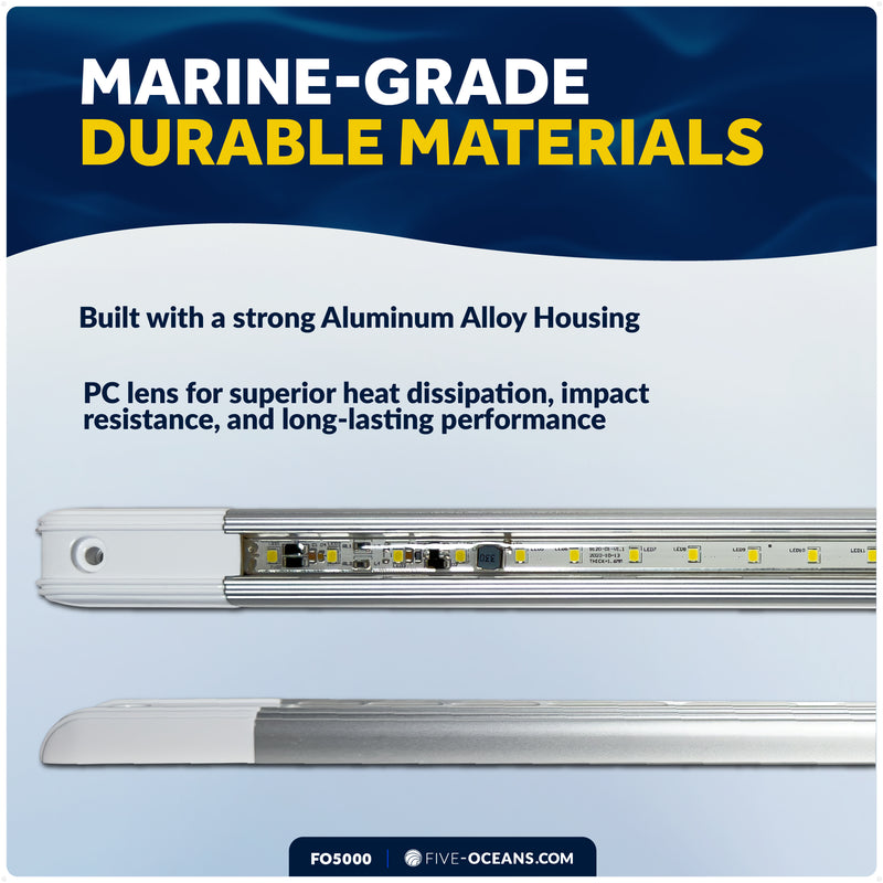 15" LED Strip Light, 9W Natural White, Aluminum Housing, 12V-30V - FO5000 - Five Oceans