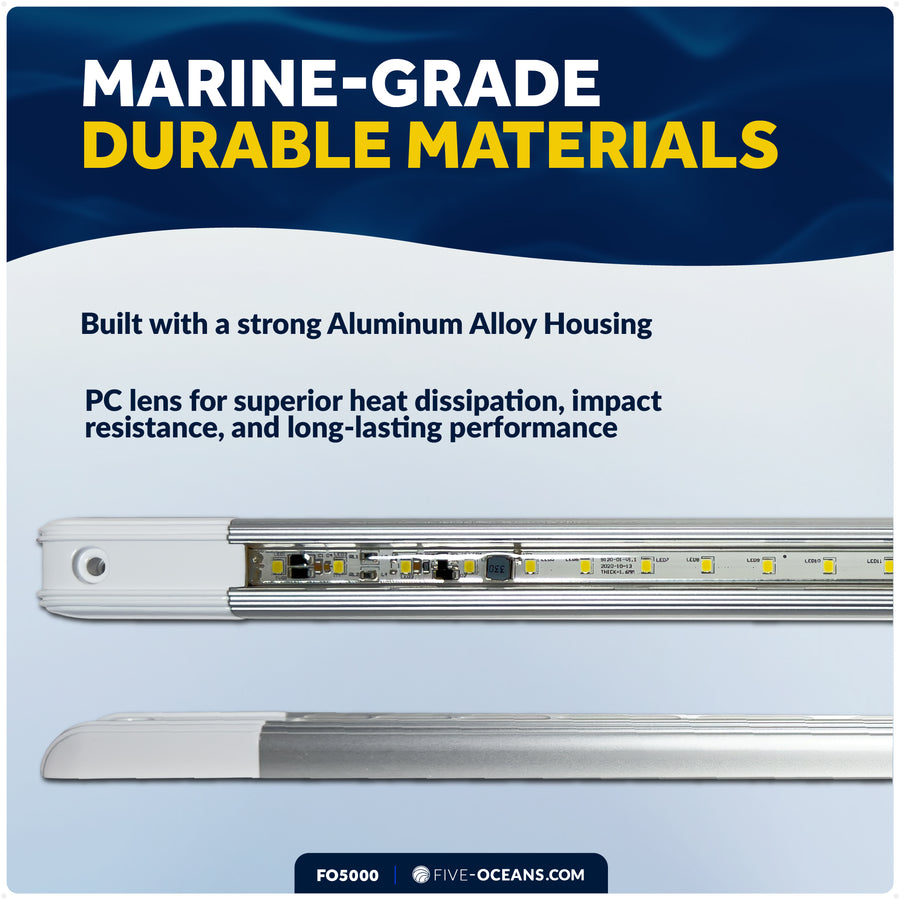 15" LED Strip Light, 9W Natural White, Aluminum Housing, 12V-30V - FO5000 - Five Oceans