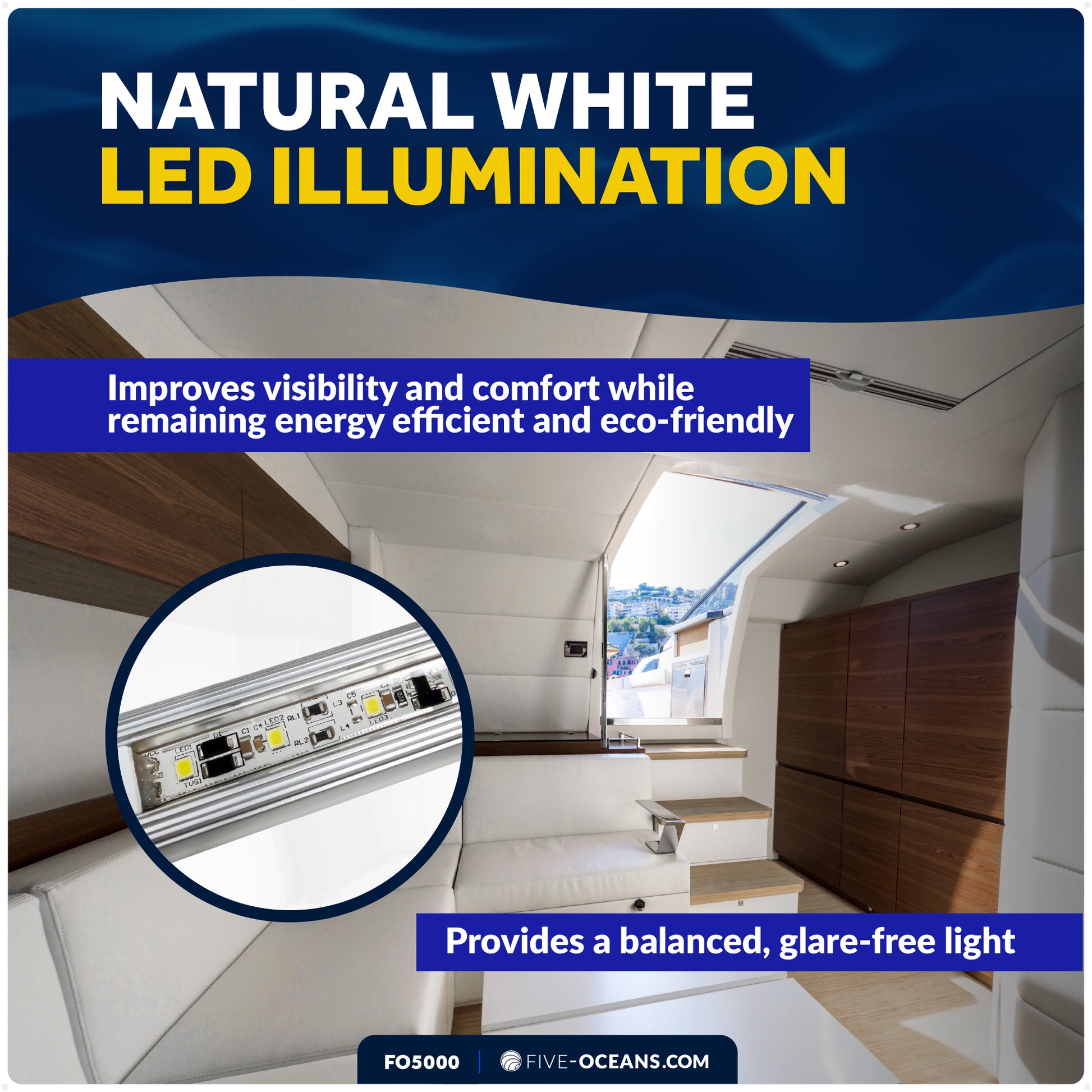 15" LED Strip Light, 9W Natural White, Aluminum Housing, 12V-30V - FO5000 - Five Oceans