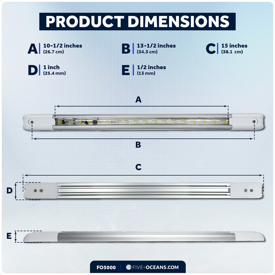 15" LED Strip Light, 9W Natural White, Aluminum Housing, 12V-30V - FO5000 - Five Oceans