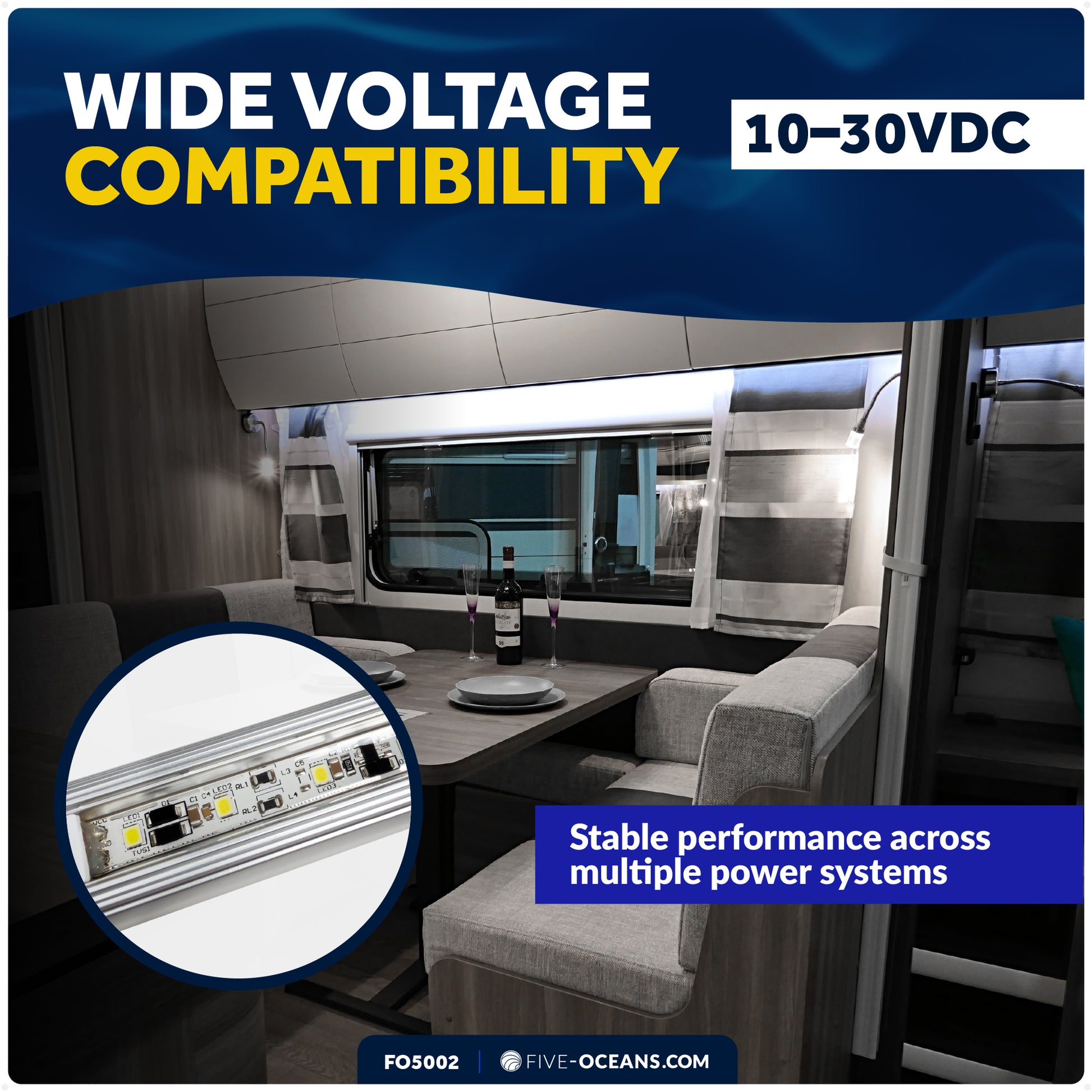 24-1/2" LED Strip Light, 16.5W Natural White, Aluminum Housing, 12V-30V - FO5002 - Five Oceans