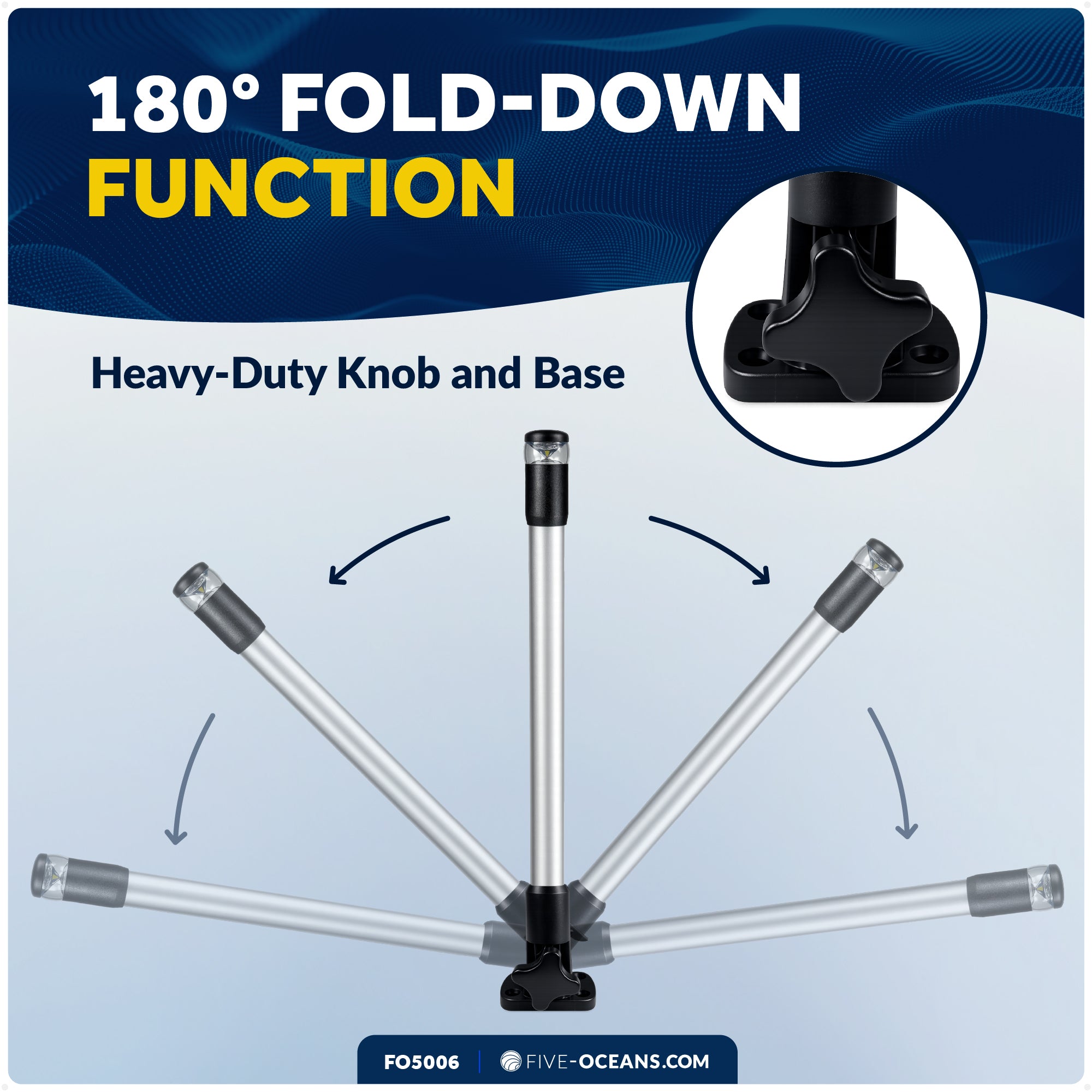 14" LED Anchor Light, Certified 2NM, Fold-Down, Polycarbonate Lens & Aluminum Tube, 12–30V DC – FO5006 - Five Oceans