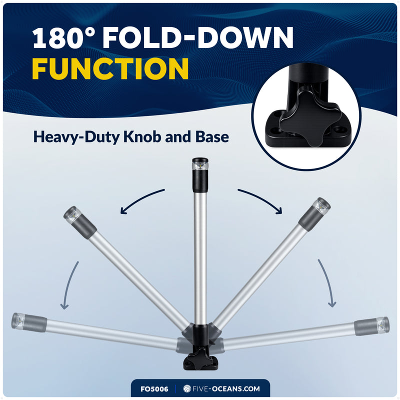 14" LED Anchor Light, Certified 2NM, Fold-Down, Polycarbonate Lens & Aluminum Tube, 12-30V DC - FO5006 - Five Oceans