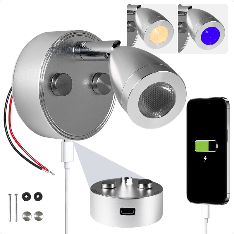 LED Reading Light with USB-C, Touch Dimmer, Warm White & Blue, Aluminum Housing, 200LM, 10-28V DC - FO5010 - Five Oceans