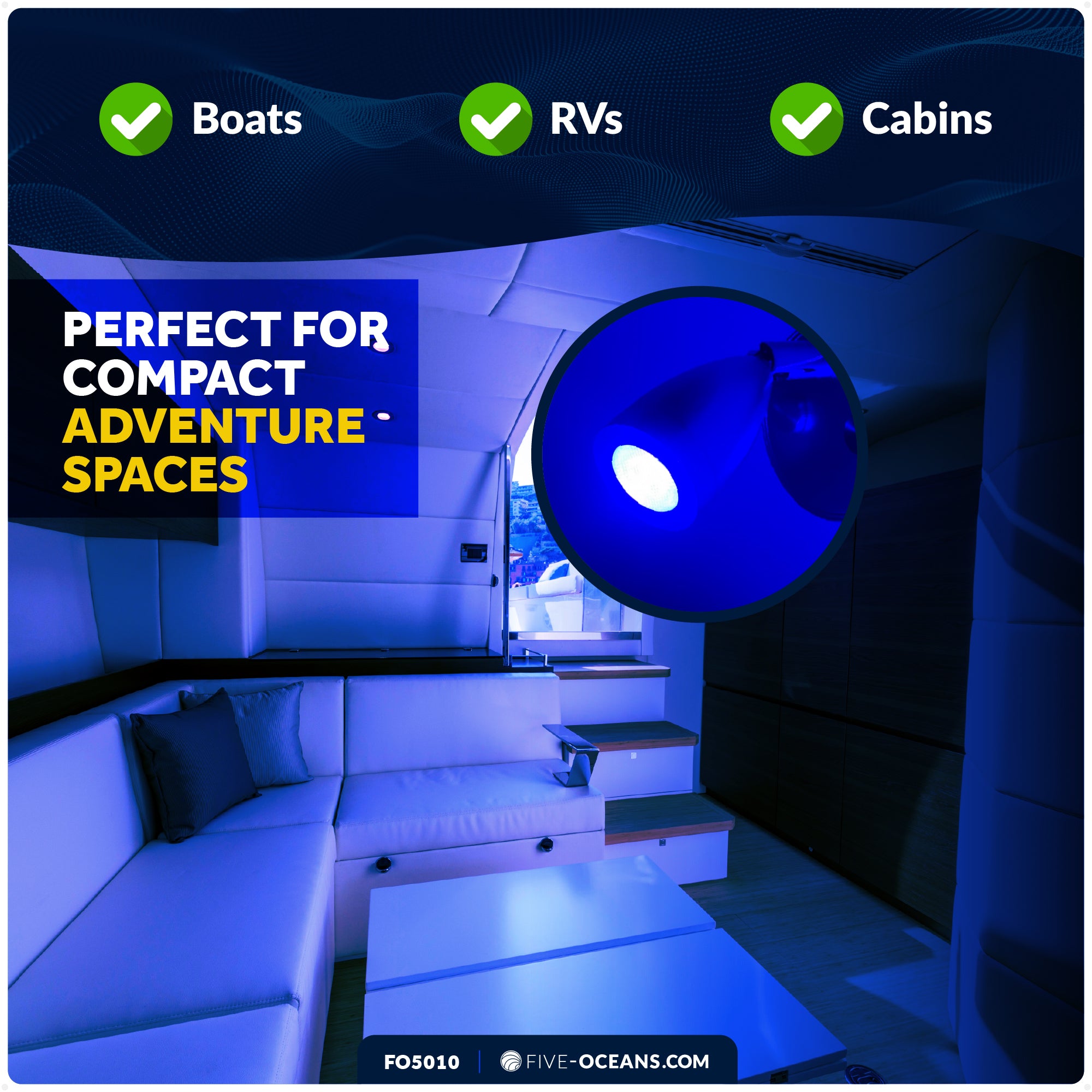 LED Reading Light with USB-C, Touch Dimmer, Warm White & Blue, Aluminum Housing, 200LM, 10-28V DC - FO5010 - Five Oceans