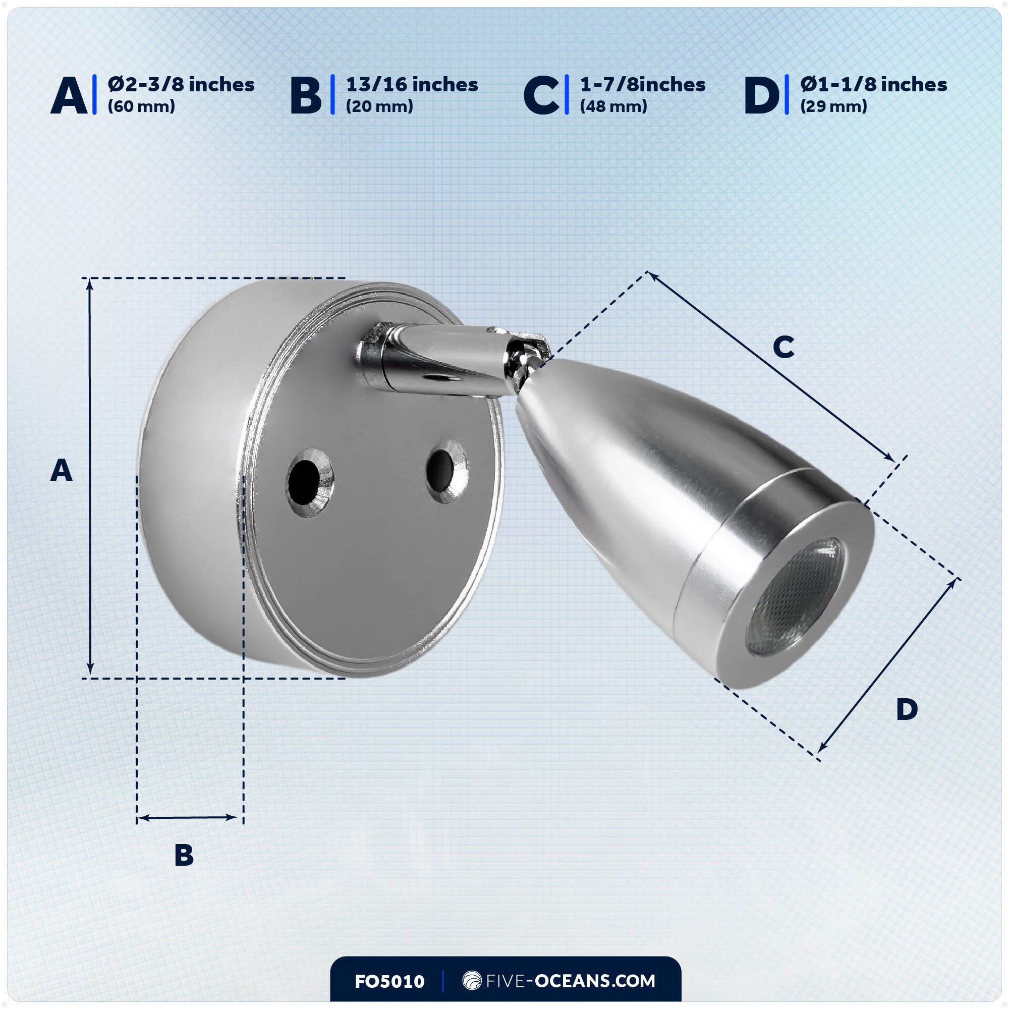 LED Reading Light with USB-C, Touch Dimmer, Warm White & Blue, Aluminum Housing, 200LM, 10-28V DC - FO5010 - Five Oceans