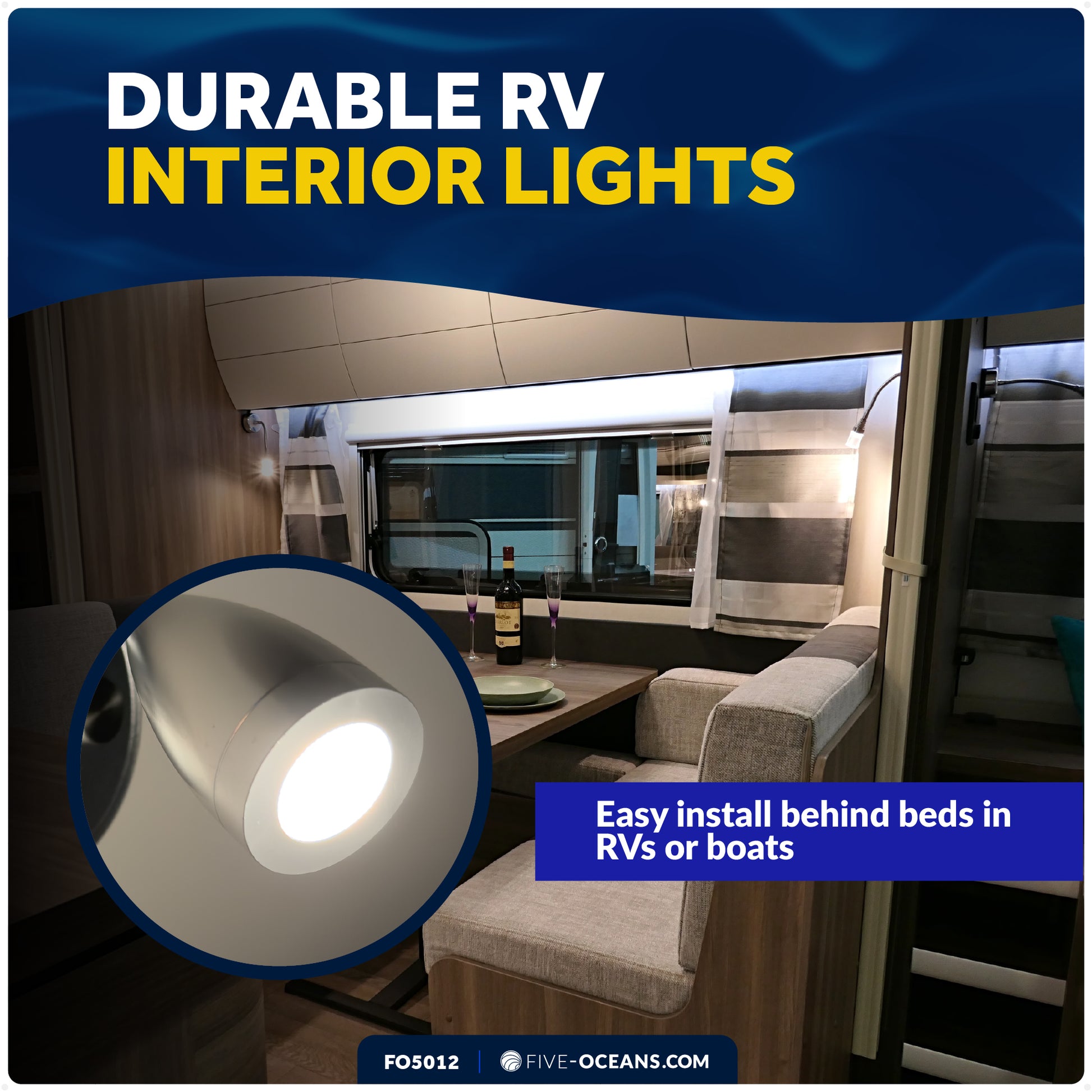 LED Reading Light with USB-C, Touch Dimmer, Warm White & Red, Aluminum Housing, 200LM, 10-28V DC - FO5012 - Five Oceans