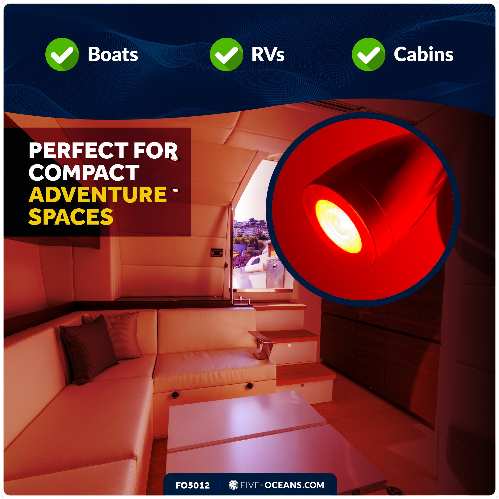 LED Reading Light with USB-C, Touch Dimmer, Warm White & Red, Aluminum Housing, 200LM, 10-28V DC - FO5012 - Five Oceans