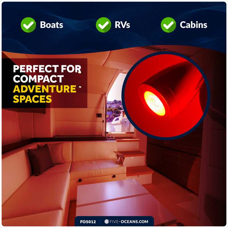LED Reading Light with USB-C, Touch Dimmer, Warm White & Red, Aluminum Housing, 200LM, 10-28V DC - FO5012 - Five Oceans