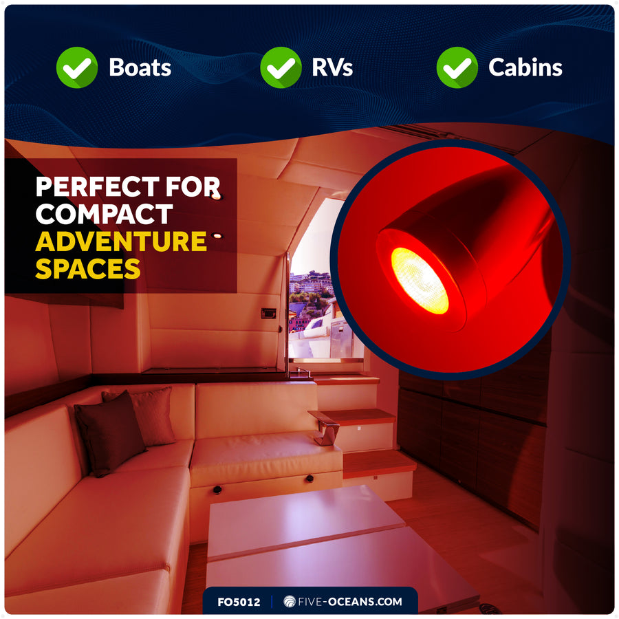 LED Reading Light with USB-C, Touch Dimmer, Warm White & Red, Aluminum Housing, 200LM, 10-28V DC - FO5012 - Five Oceans