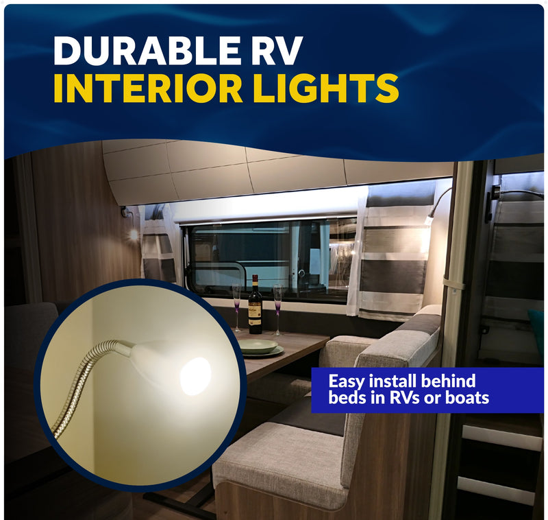 LED Reading Light with USB-C, Touch Dimmer, Aluminum Housing, Flexible Gooseneck Style, 200LM, 10-28V DC - Five Oceans