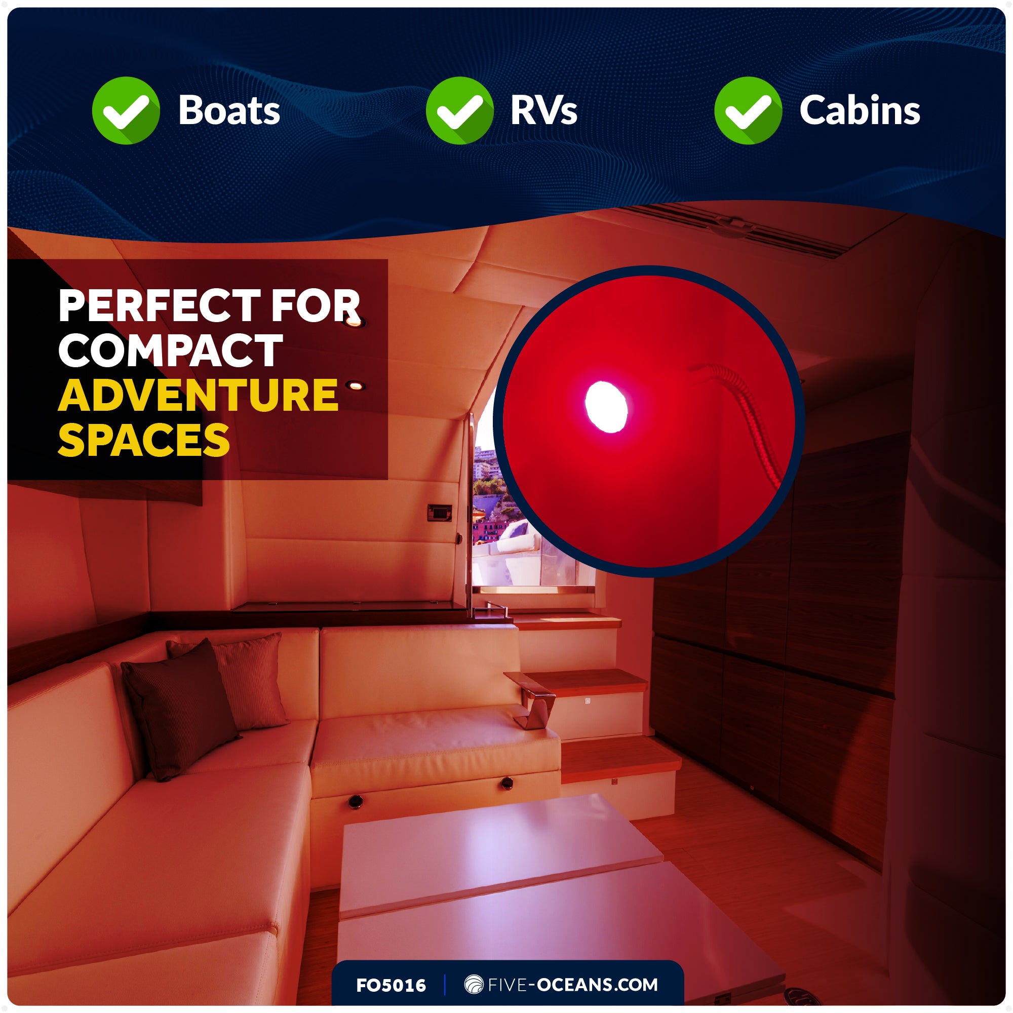 LED Reading Light with USB-C, Touch Dimmer, Warm White & Red, Aluminum Housing, Flexible Gooseneck Style, 200LM, 10-28V DC - FO5016 - Five Oceans