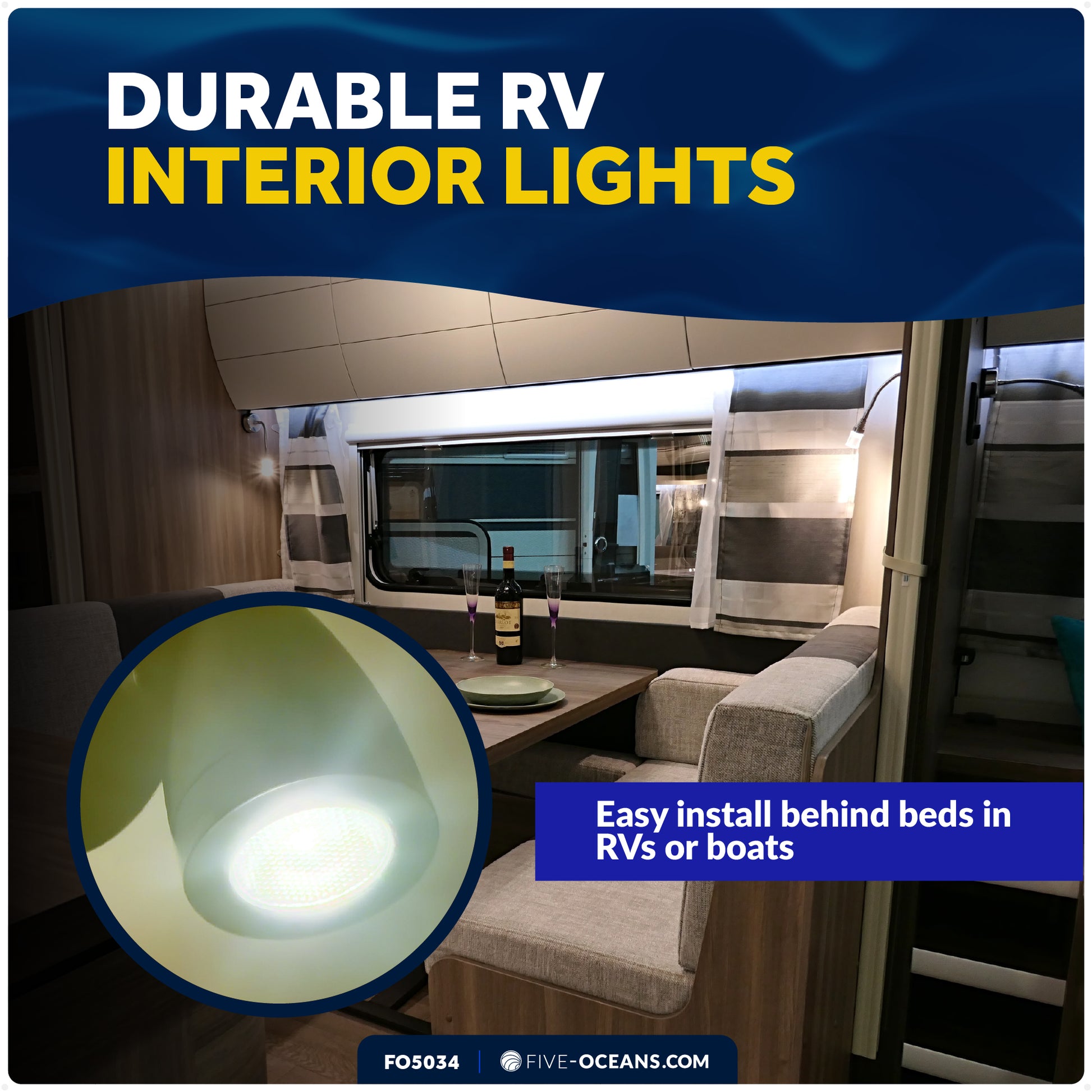 LED Reading Light with USB-C, Touch Dimmer, Warm White & Blue, Matte Black Aluminum Housing, 200LM, 10-28V DC - FO5034 - Five Oceans