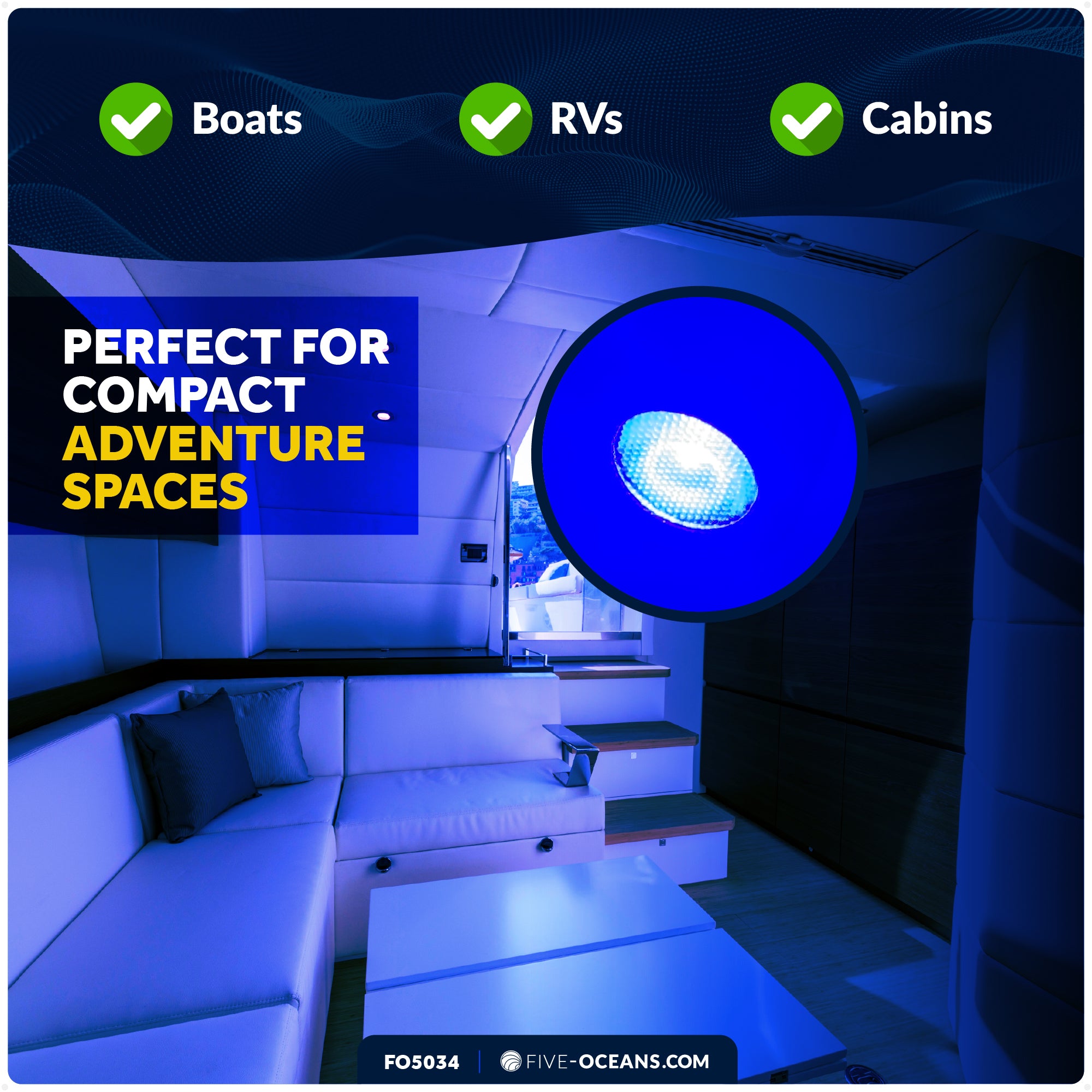 LED Reading Light with USB-C, Touch Dimmer, Warm White & Blue, Matte Black Aluminum Housing, 200LM, 10-28V DC - FO5034 - Five Oceans