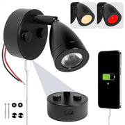 LED Reading Light with USB-C, Touch Dimmer, Warm White & Red, Matte Black Aluminum Housing, 200LM, 10-28V DC - FO5036 - Five Oceans