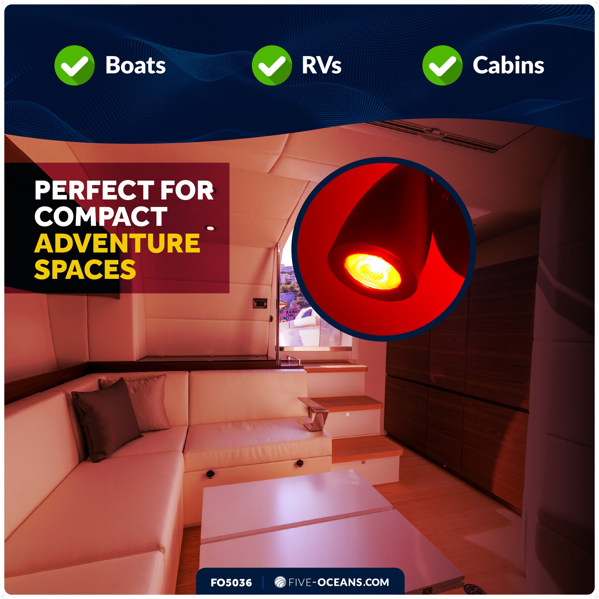 LED Reading Light with USB-C, Touch Dimmer, Warm White & Red, Matte Black Aluminum Housing, 200LM, 10-28V DC - FO5036 - Five Oceans