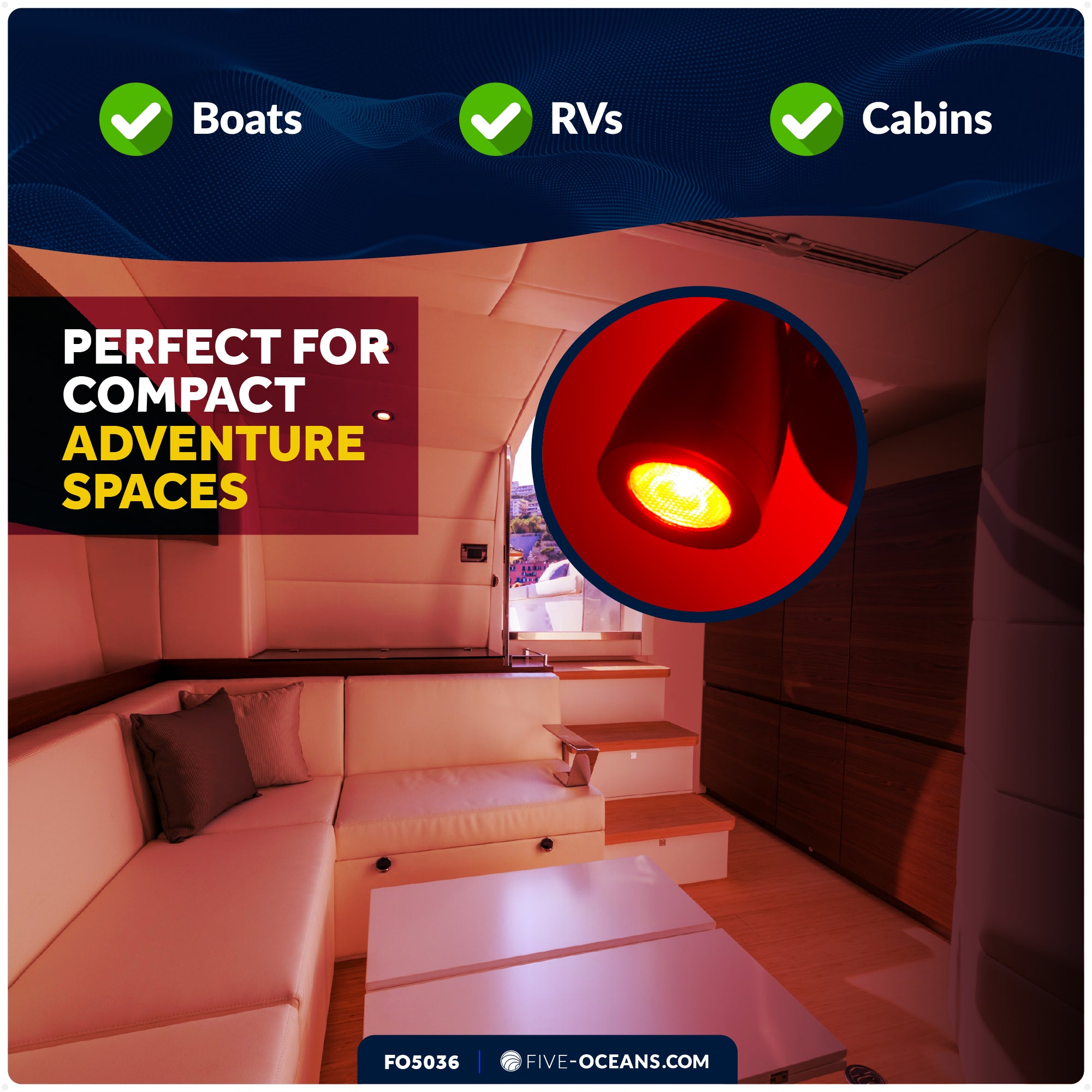 LED Reading Light with USB-C, Touch Dimmer, Warm White & Red, Matte Black Aluminum Housing, 200LM, 10-28V DC - FO5036 - Five Oceans